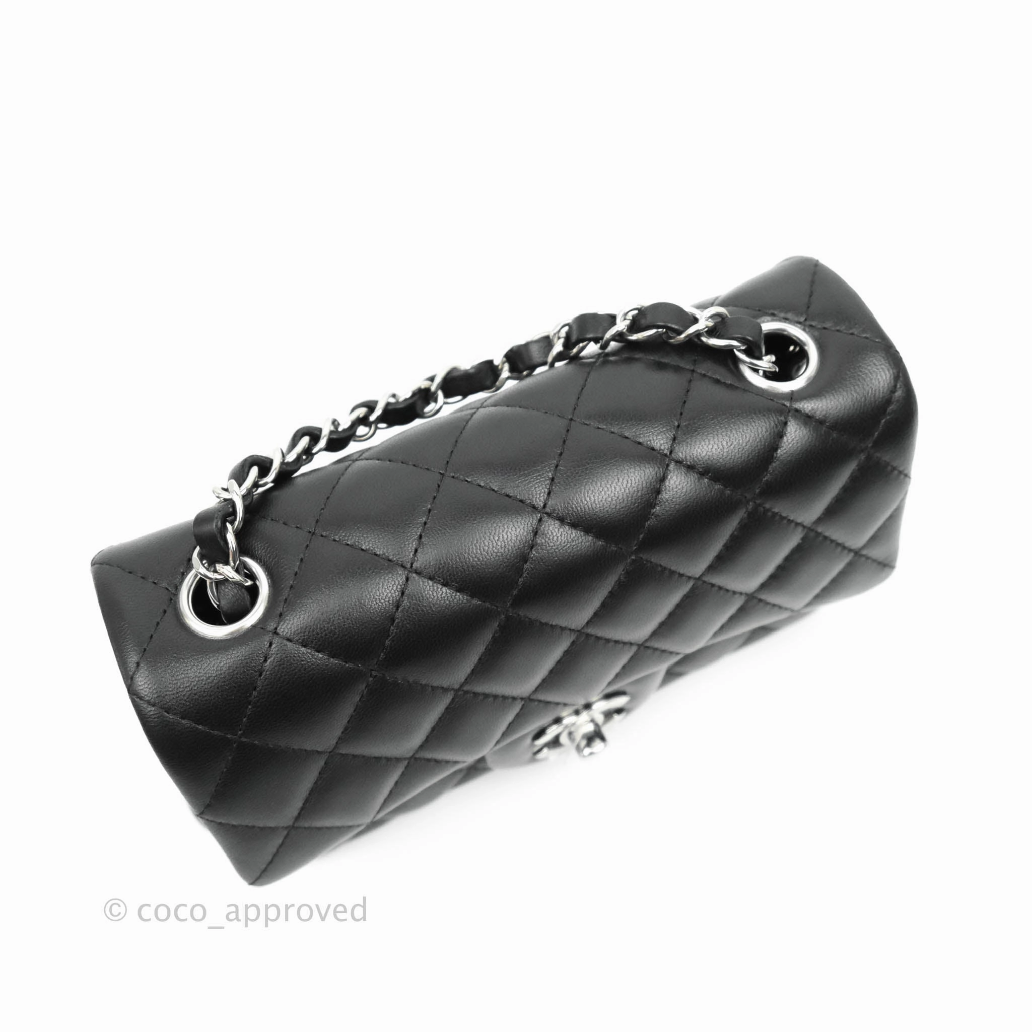 Chanel Quilted Mini Rectangular Flap Black Lambskin Silver Hardware
