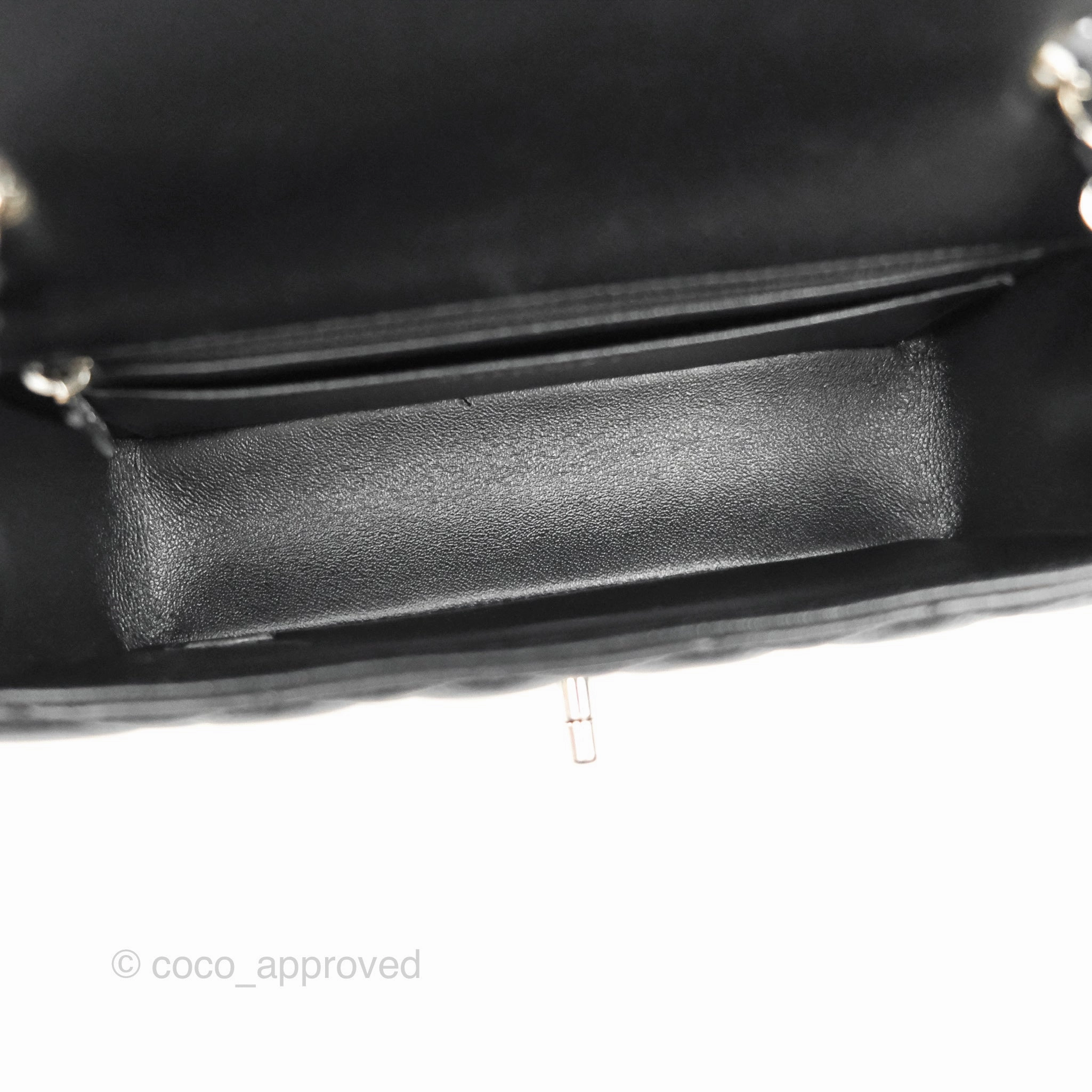 Chanel Quilted Mini Rectangular Flap Black Lambskin Silver Hardware