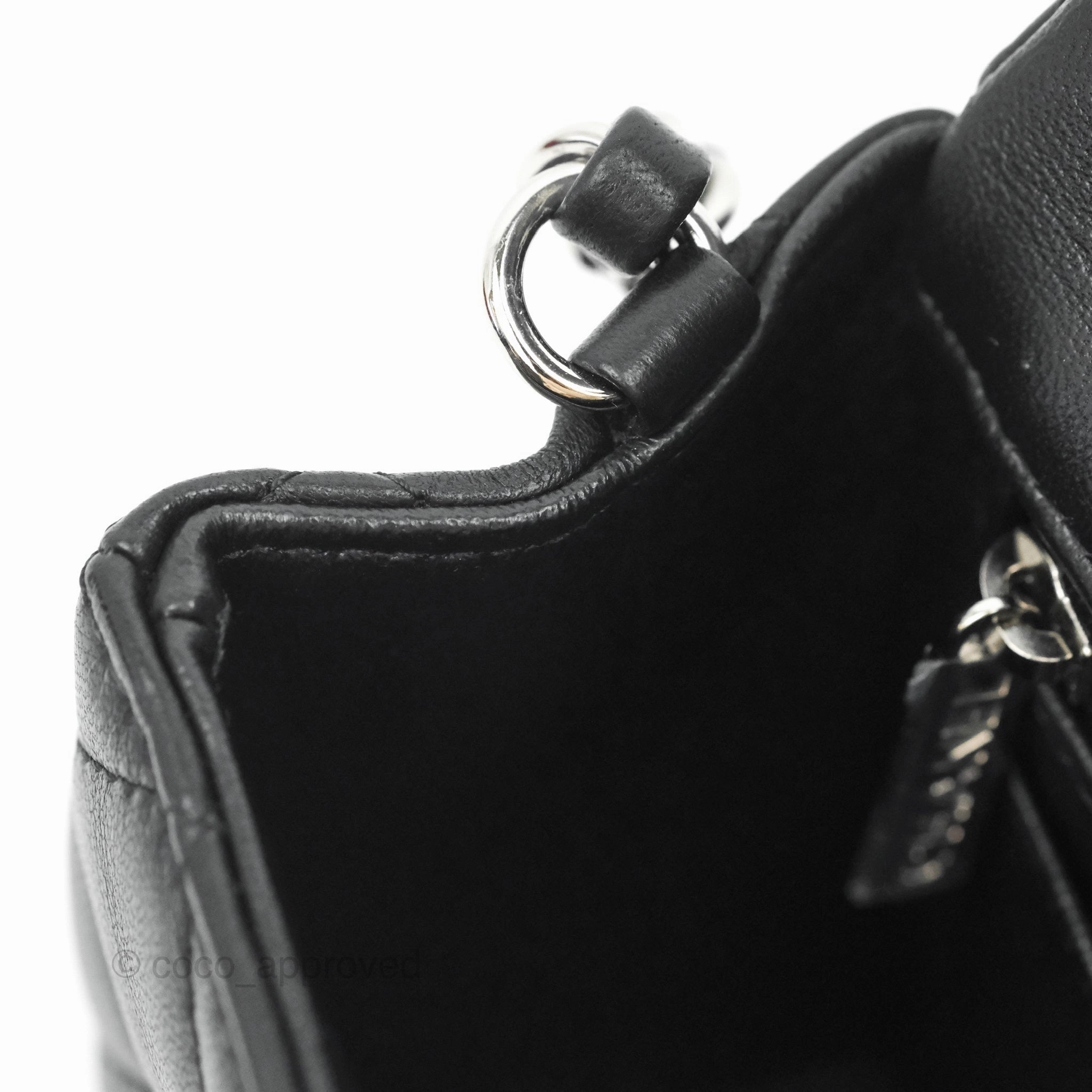 Chanel Quilted Mini Rectangular Flap Black Lambskin Silver Hardware