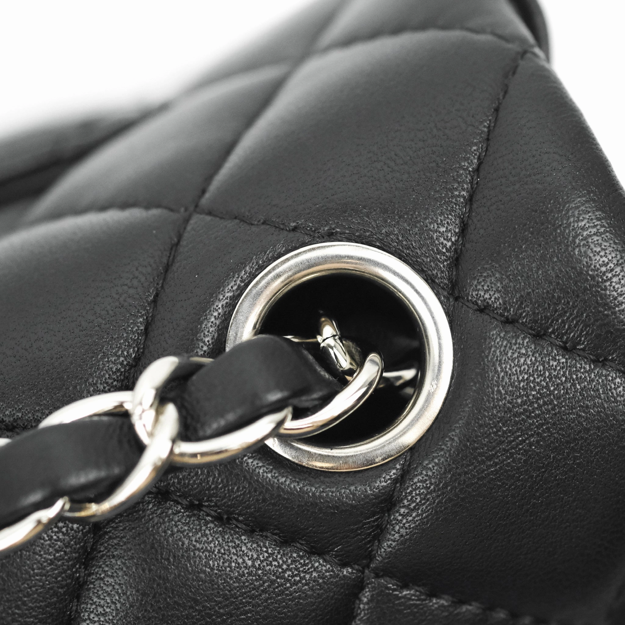 Chanel Quilted Mini Rectangular Flap Black Lambskin Silver Hardware
