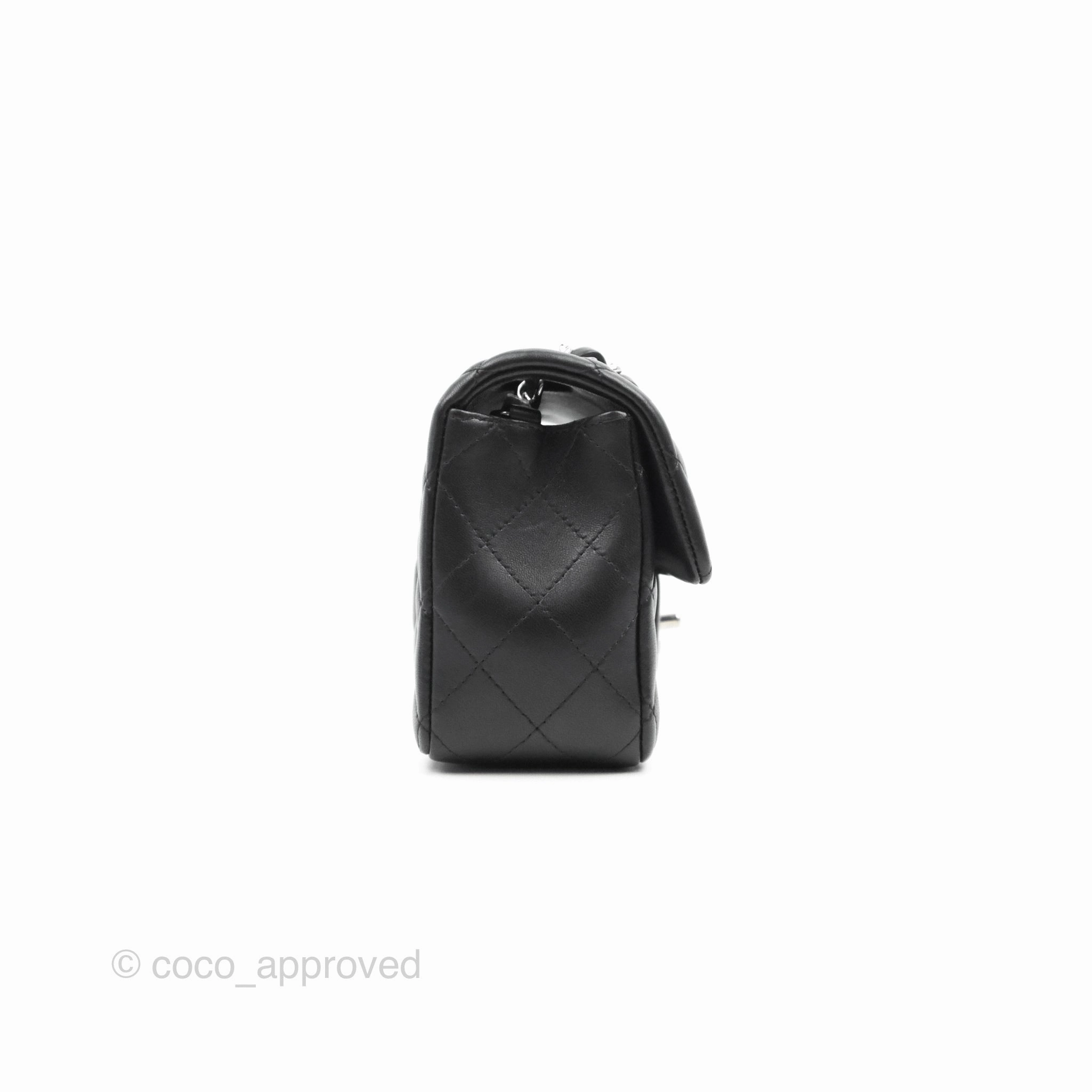Chanel Quilted Mini Rectangular Flap Black Lambskin Silver Hardware