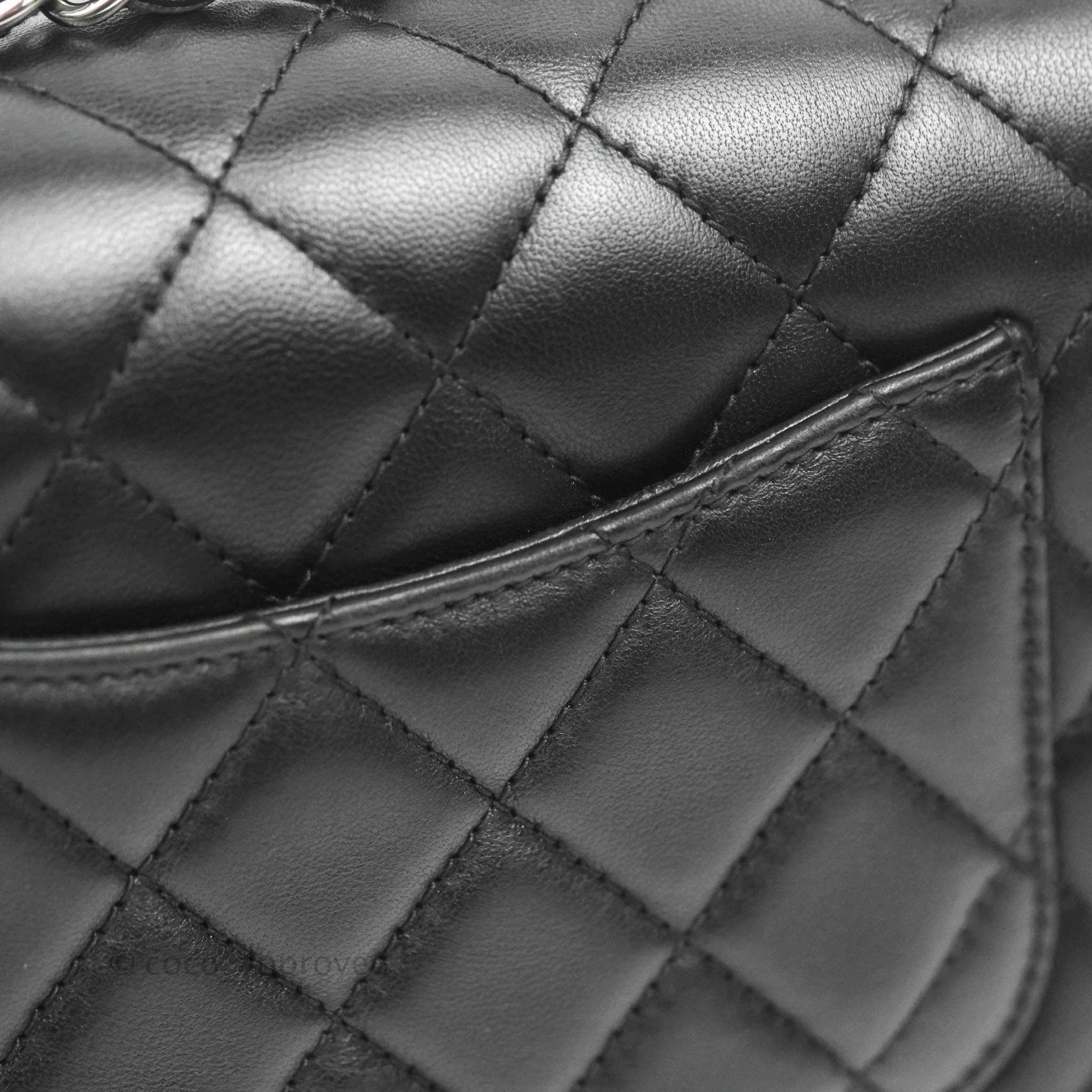 Chanel Quilted Mini Rectangular Flap Black Lambskin Silver Hardware