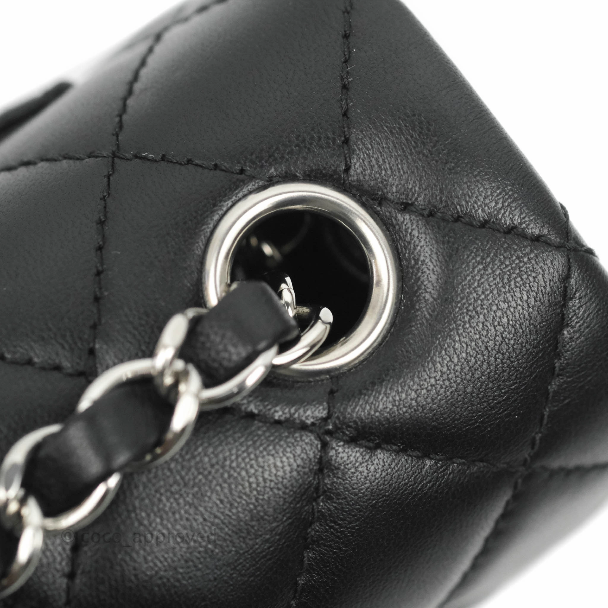 Chanel Quilted Mini Rectangular Flap Black Lambskin Silver Hardware