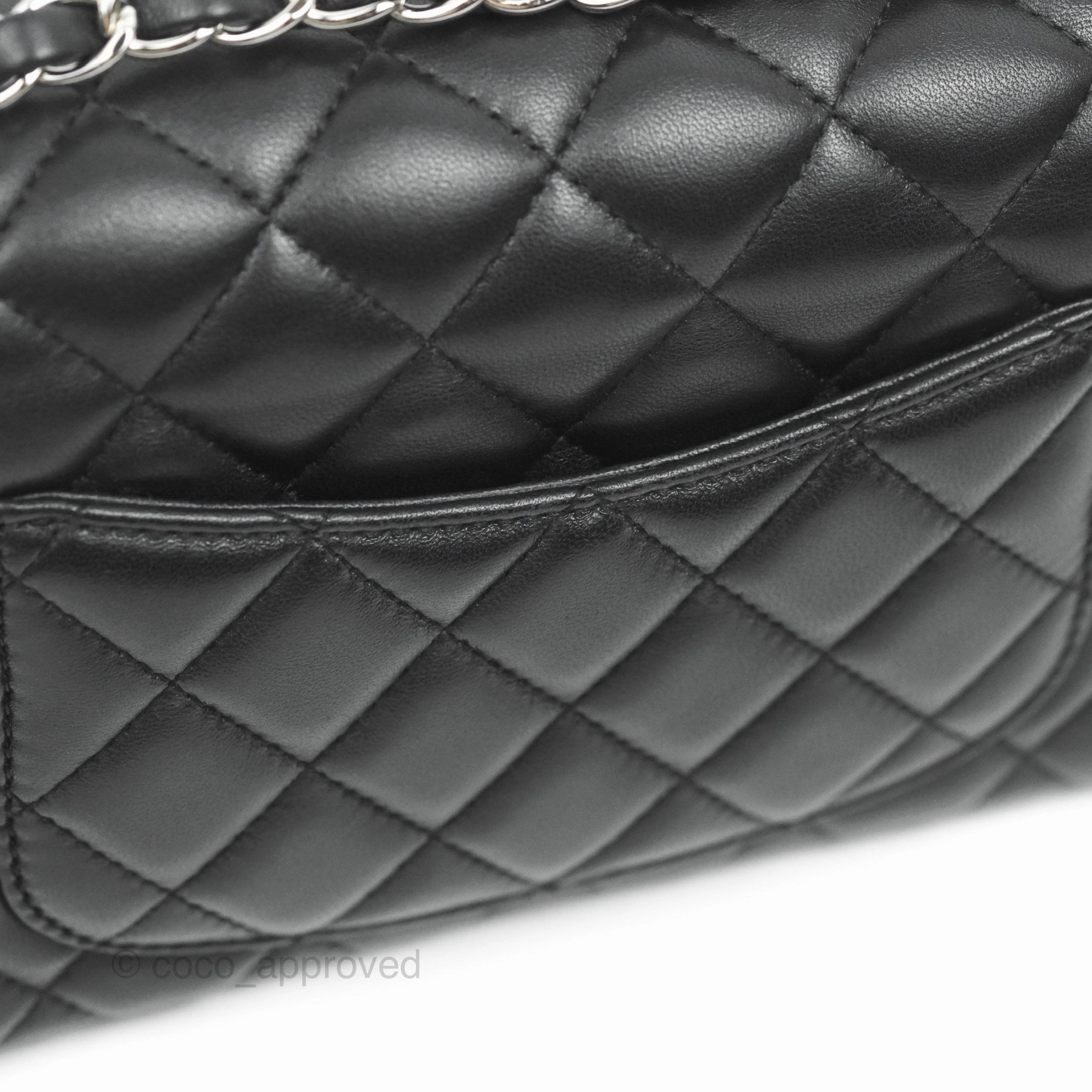 Chanel Quilted Mini Rectangular Flap Black Lambskin Silver Hardware