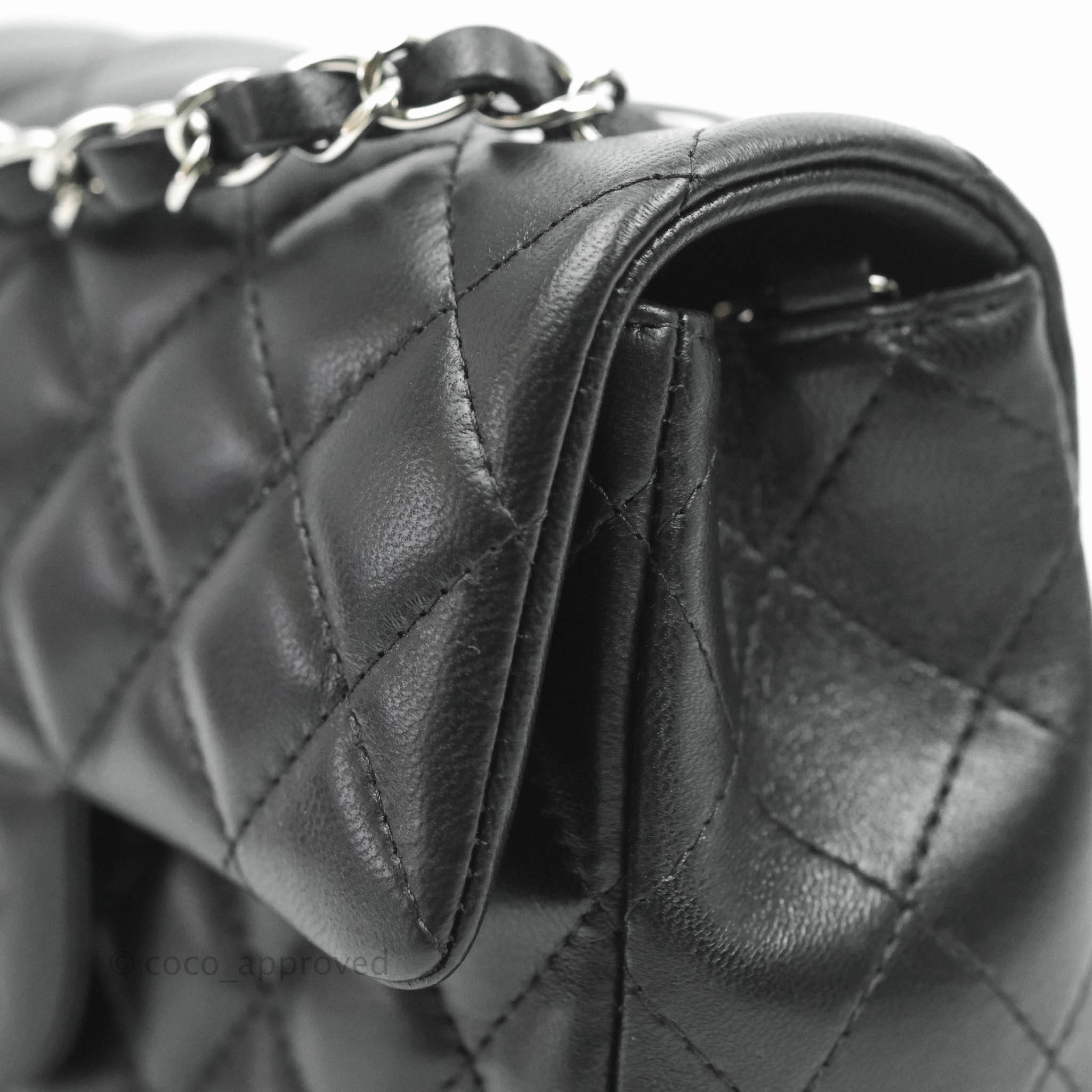Chanel Quilted Mini Rectangular Flap Black Lambskin Silver Hardware