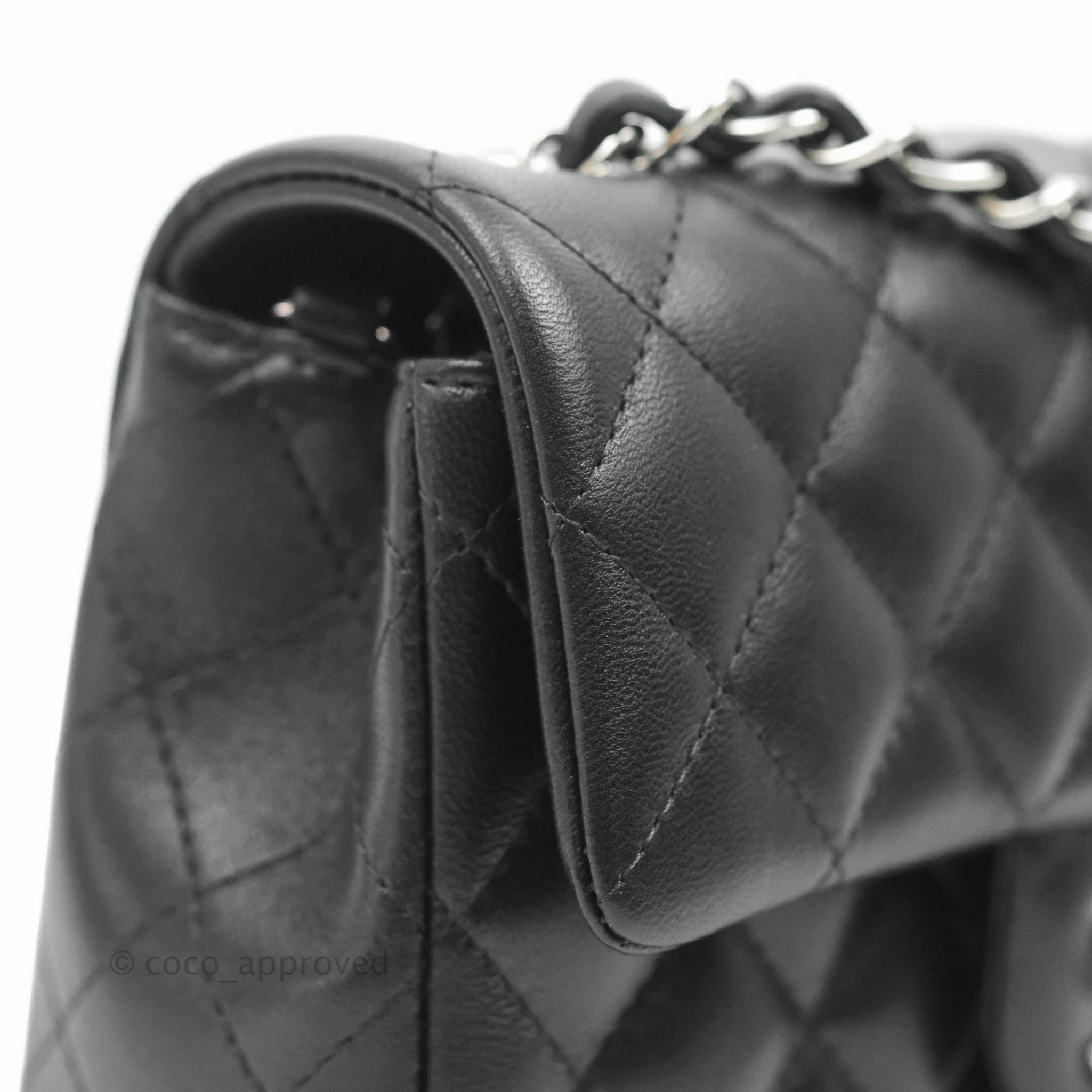 Chanel Quilted Mini Rectangular Flap Black Lambskin Silver Hardware