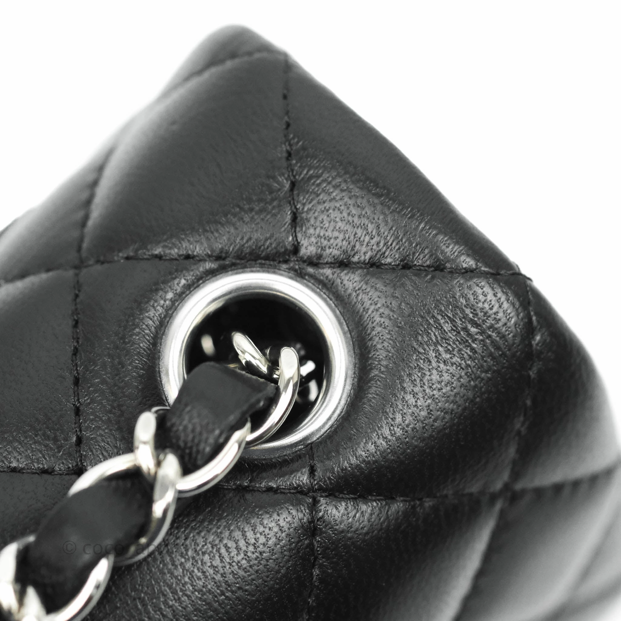 Chanel Quilted Mini Rectangular Flap Black Lambskin Silver Hardware