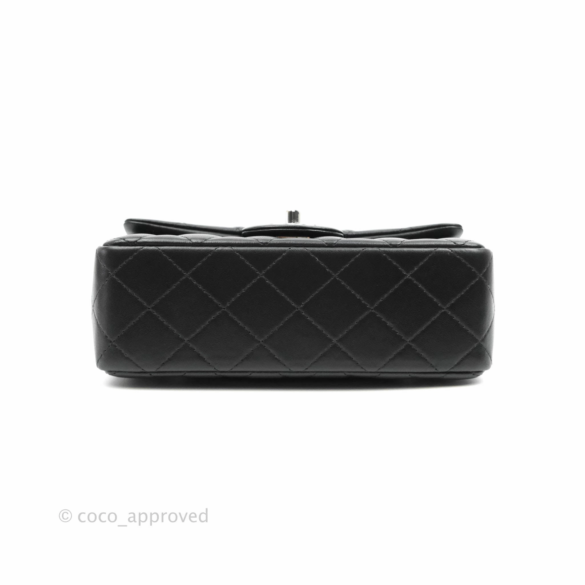 Chanel Quilted Mini Rectangular Flap Black Lambskin Silver Hardware