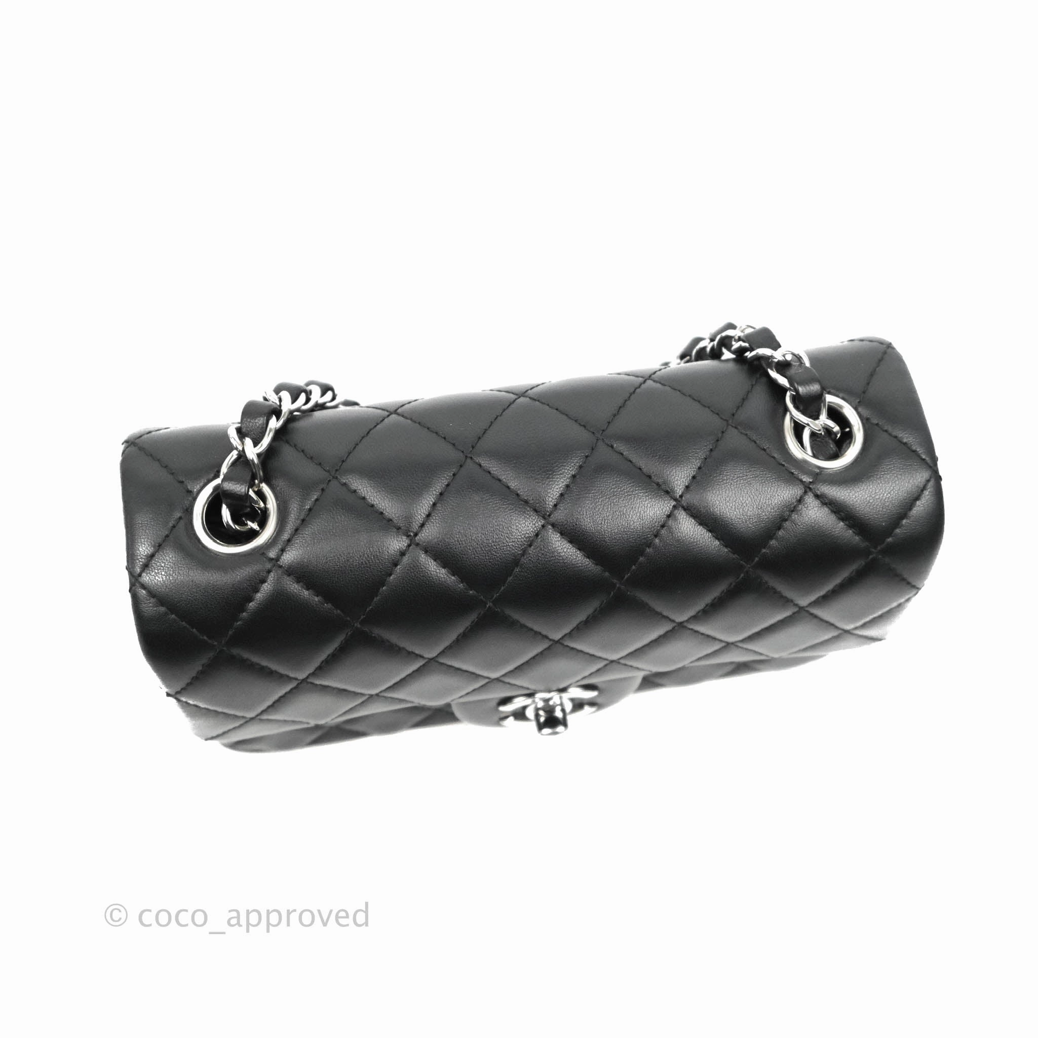 Chanel Quilted Mini Rectangular Flap Black Lambskin Silver Hardware
