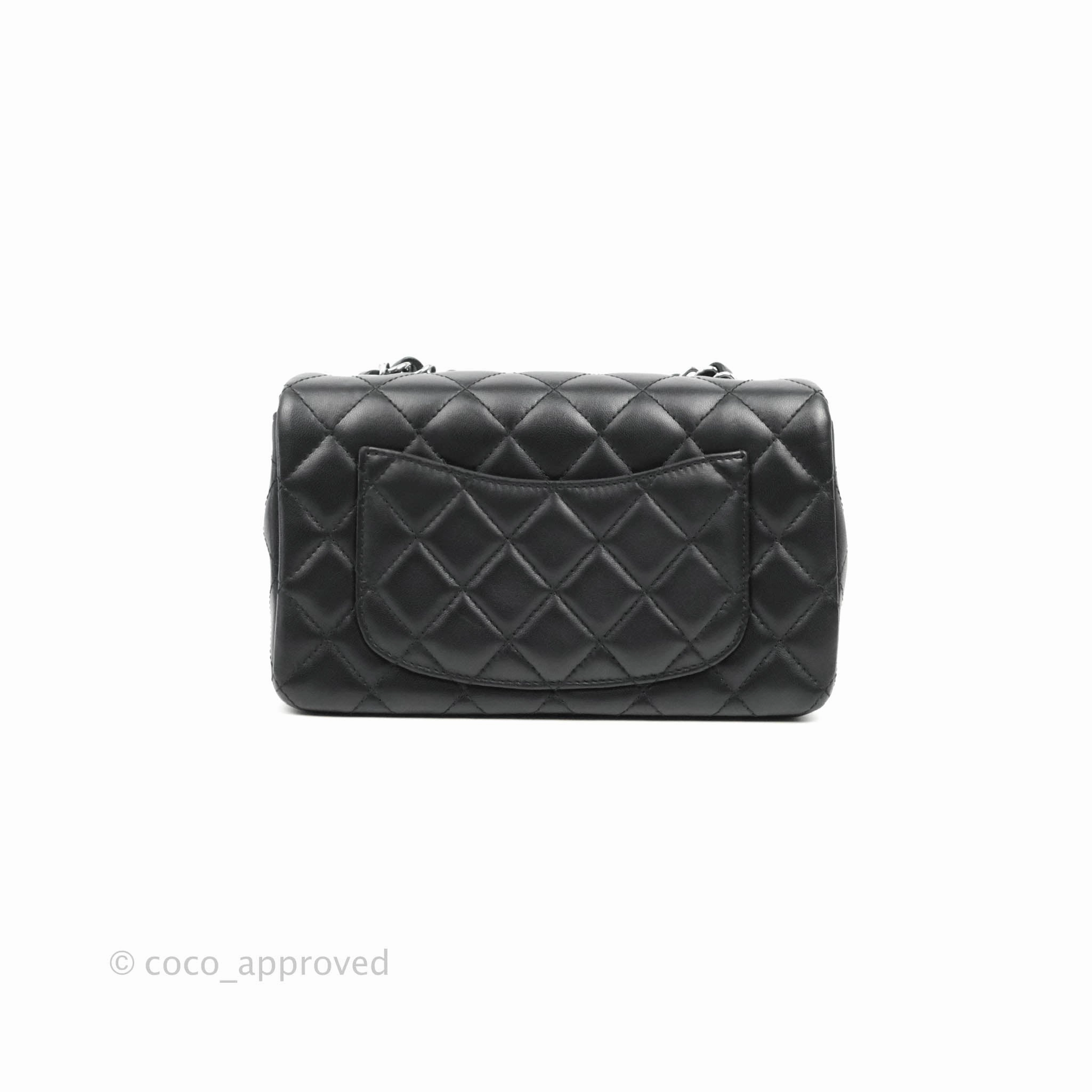 Chanel Quilted Mini Rectangular Flap Black Lambskin Silver Hardware