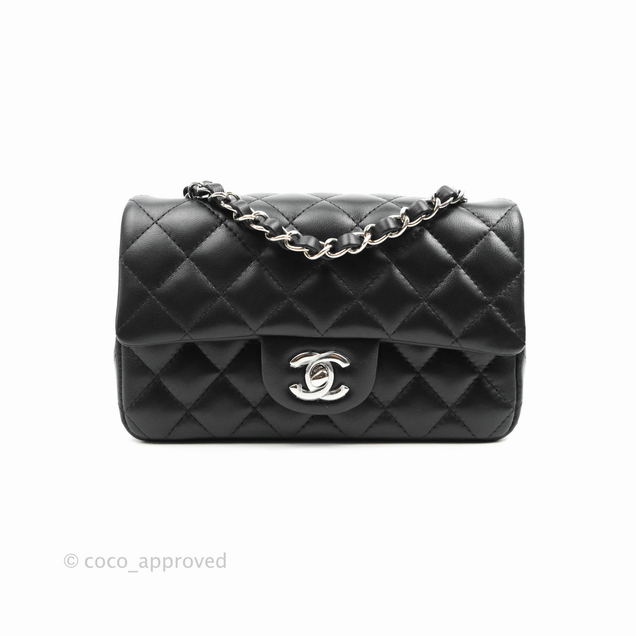 Chanel Quilted Mini Rectangular Flap Black Lambskin Silver Hardware