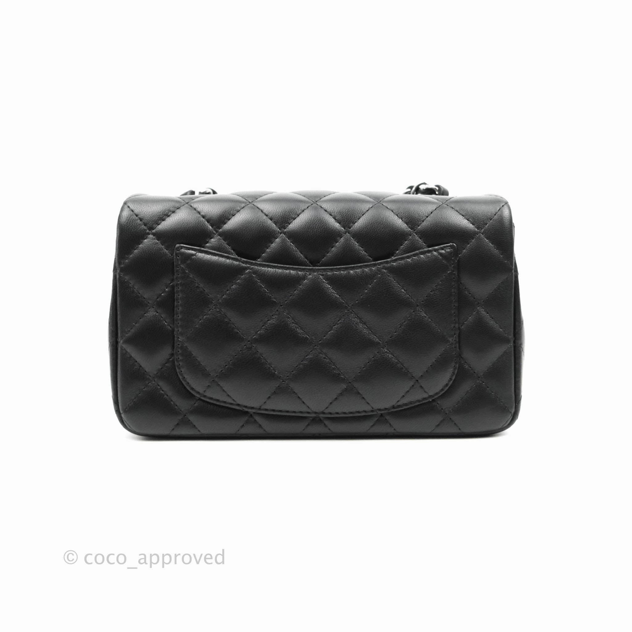 Chanel Quilted Mini Rectangular Flap Black Lambskin Silver Hardware