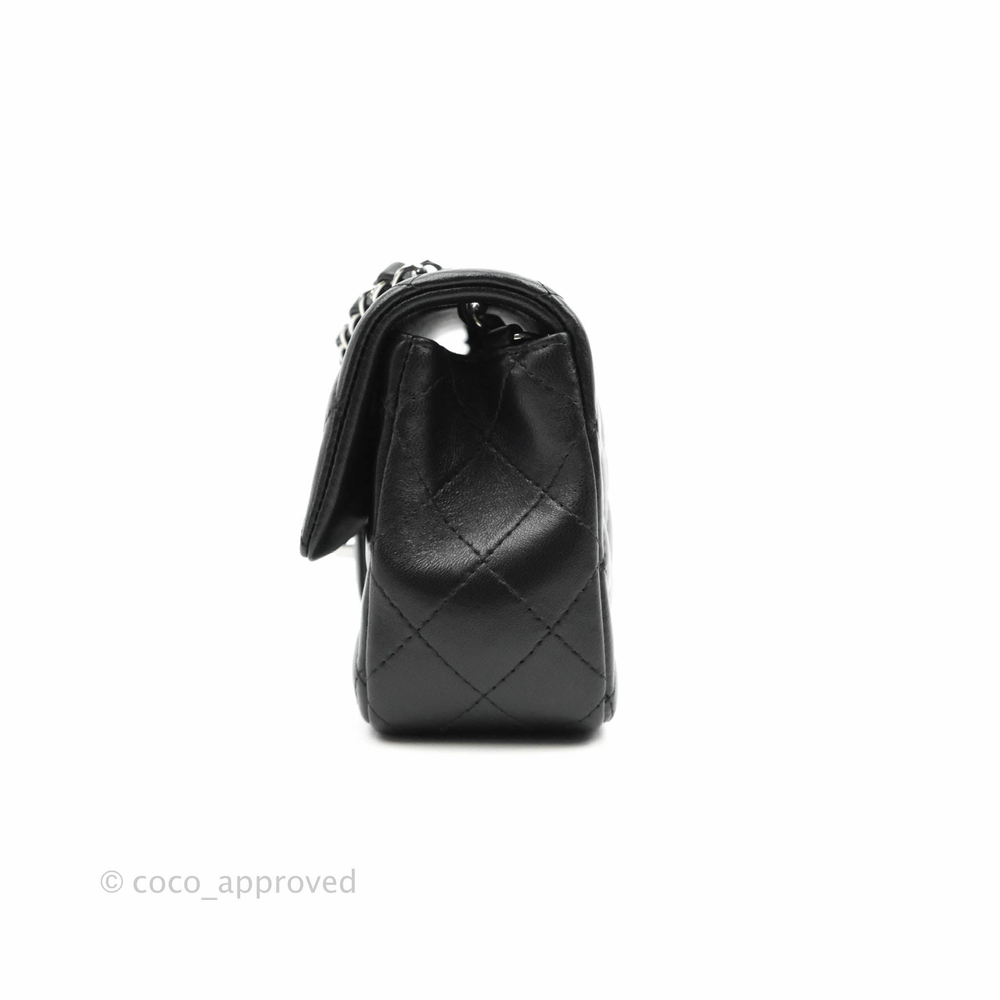 Chanel Quilted Mini Rectangular Flap Black Lambskin Silver Hardware