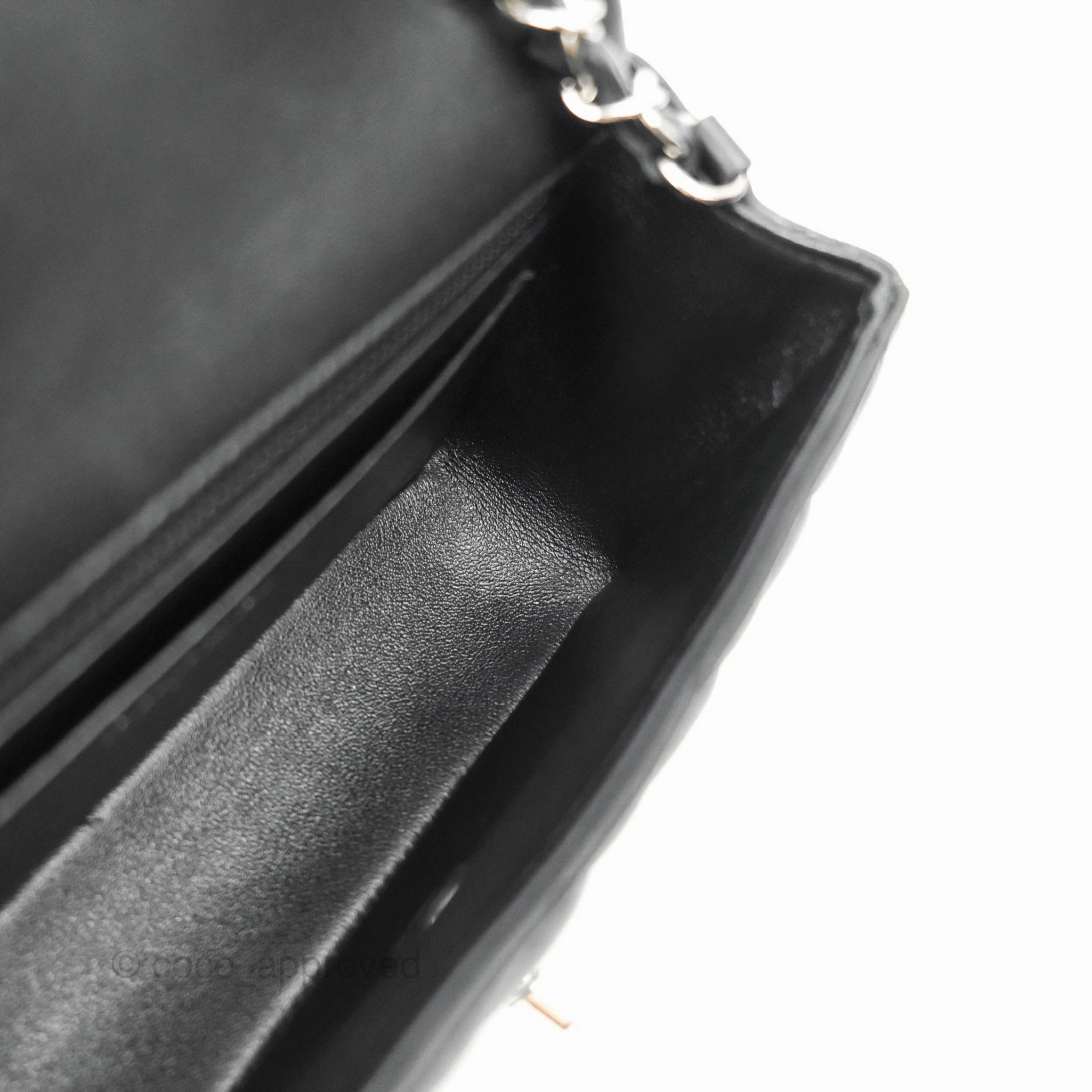 Chanel Quilted Mini Rectangular Flap Black Lambskin Silver Hardware