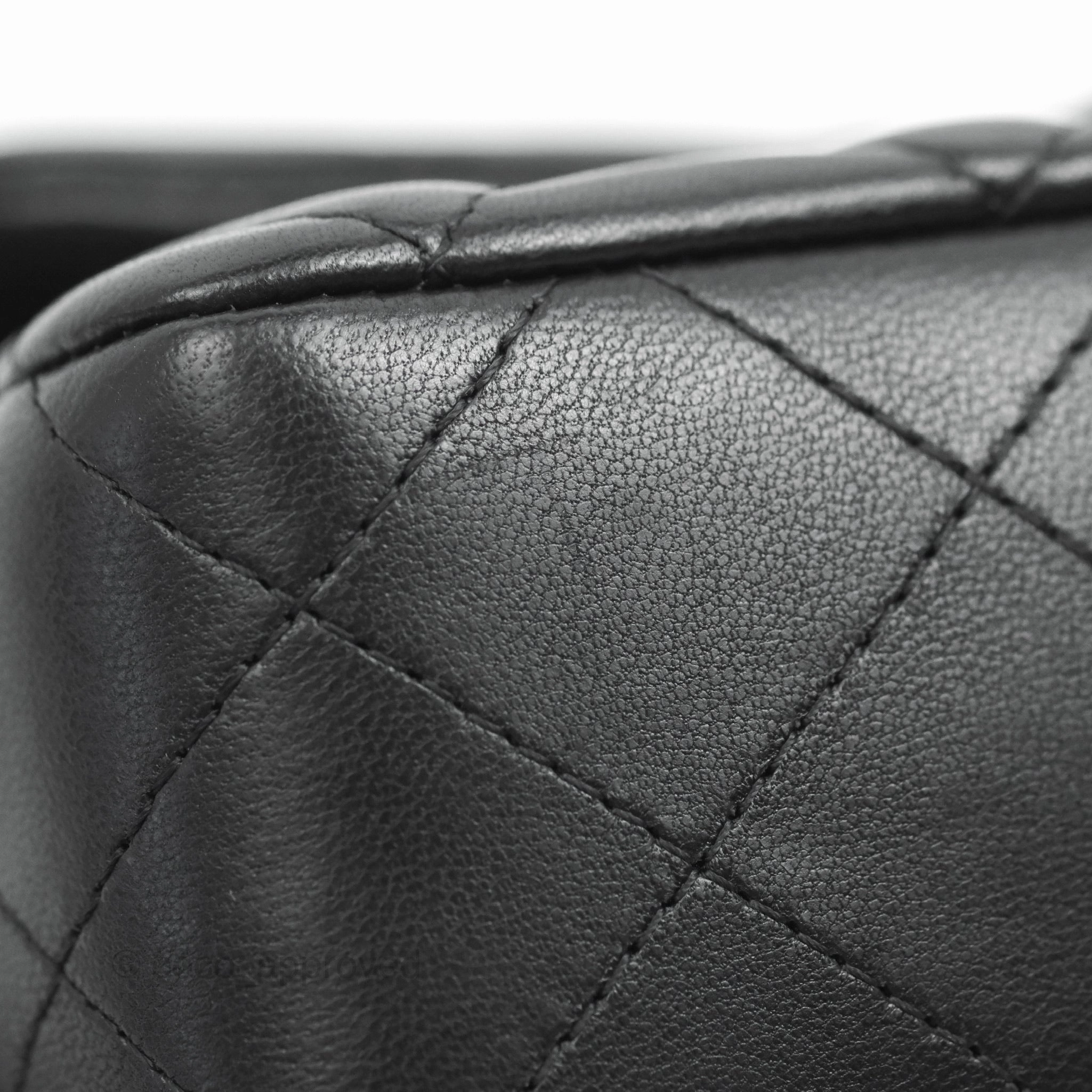 Chanel Quilted Mini Rectangular Flap Black Lambskin Silver Hardware