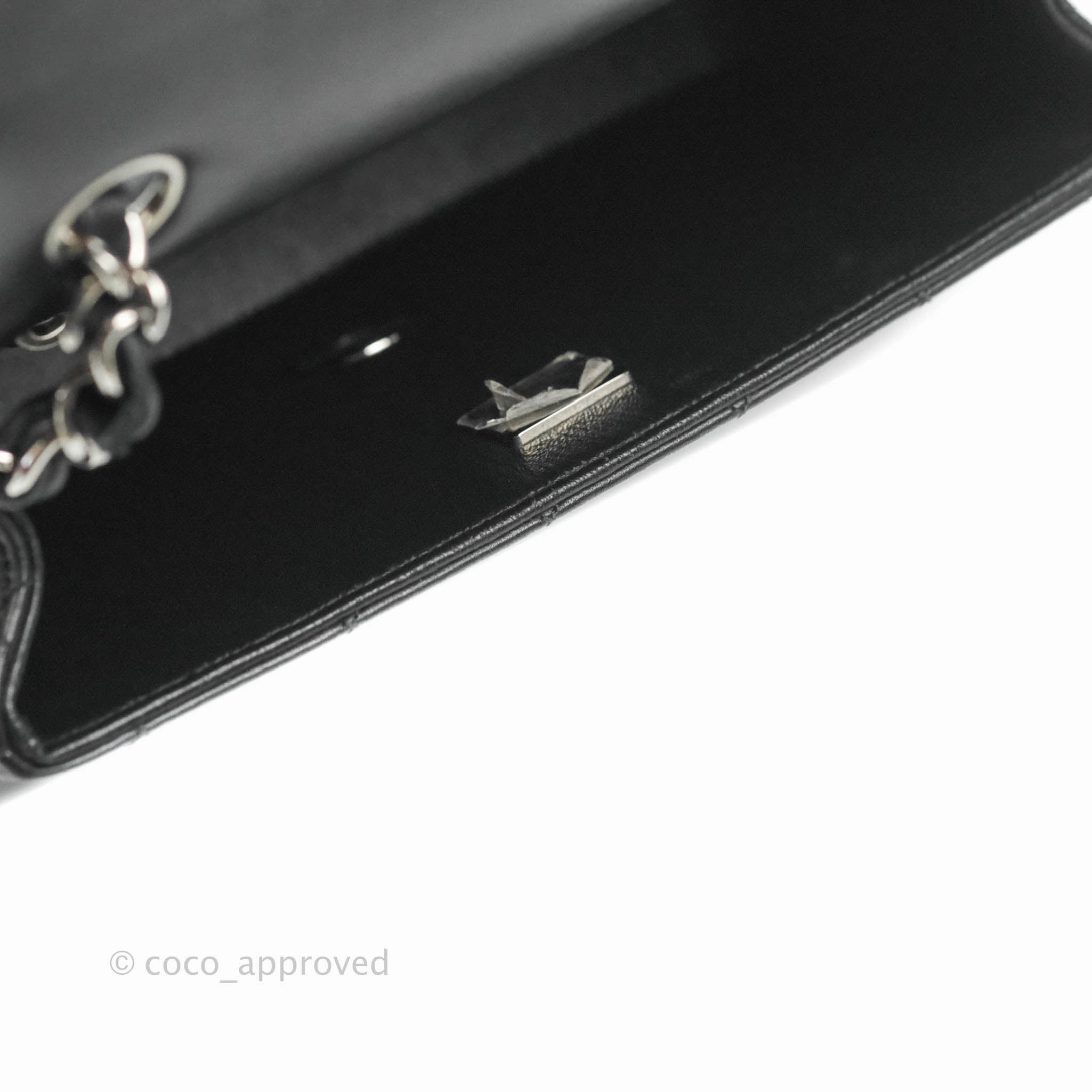 Chanel Quilted Mini Rectangular Flap Black Lambskin Silver Hardware