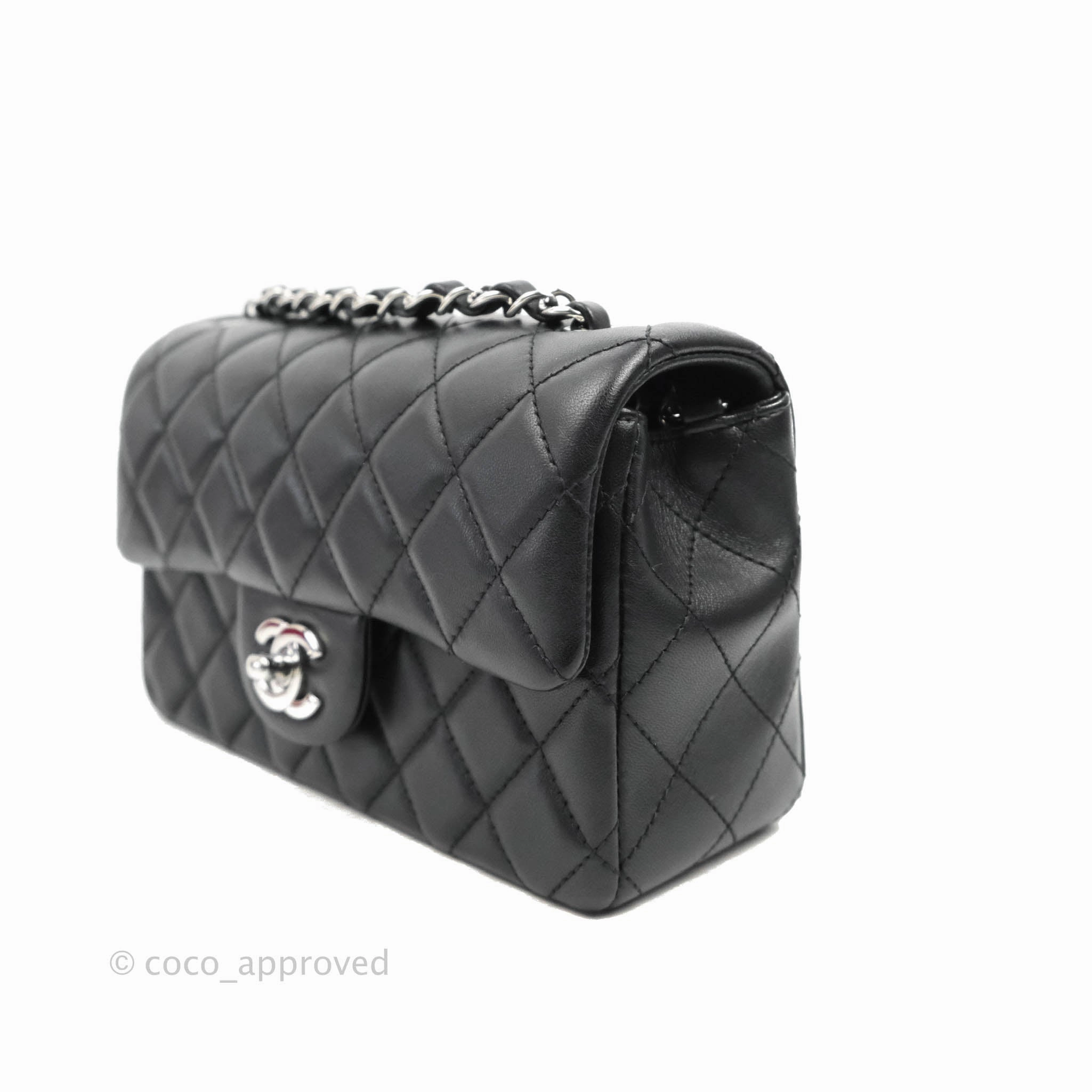 Chanel Quilted Mini Rectangular Flap Black Lambskin Silver Hardware