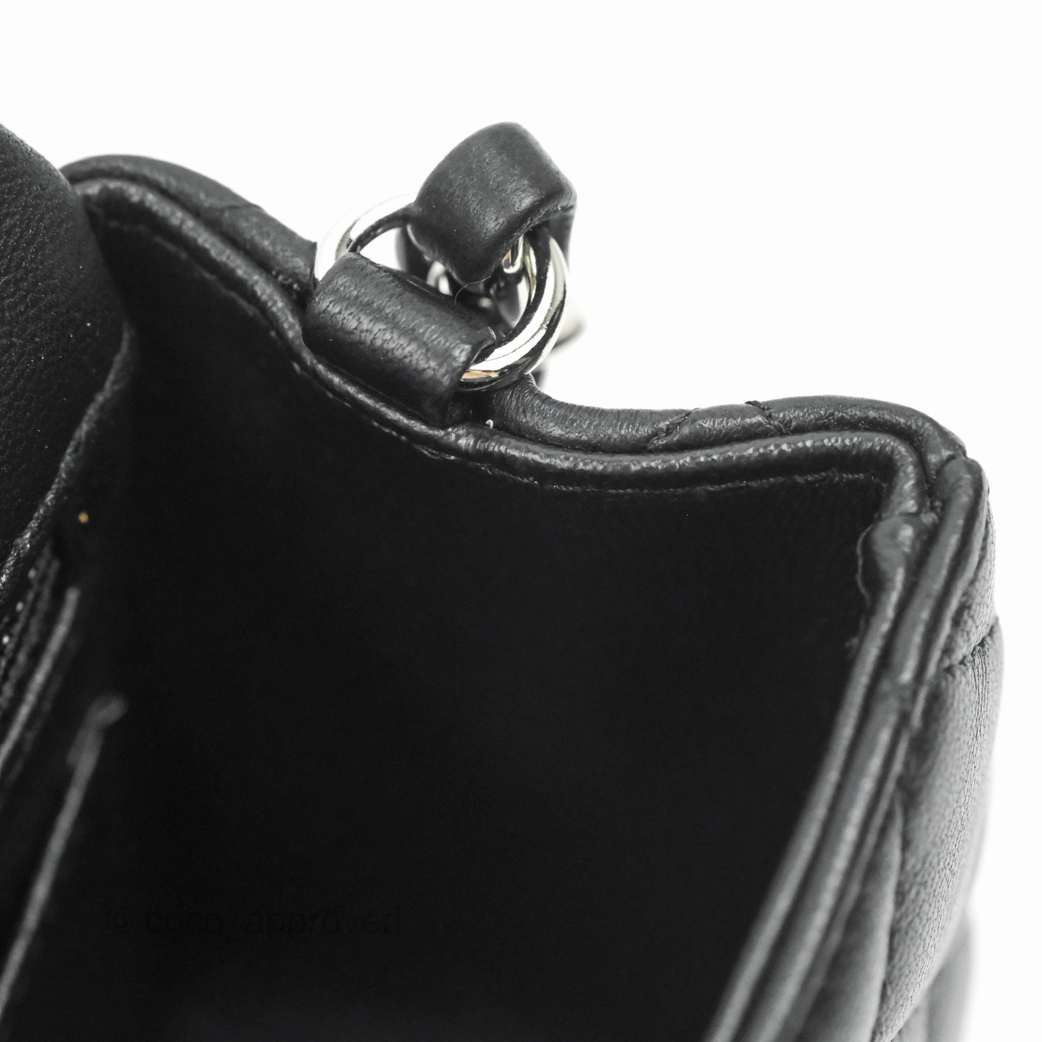 Chanel Quilted Mini Rectangular Flap Black Lambskin Silver Hardware