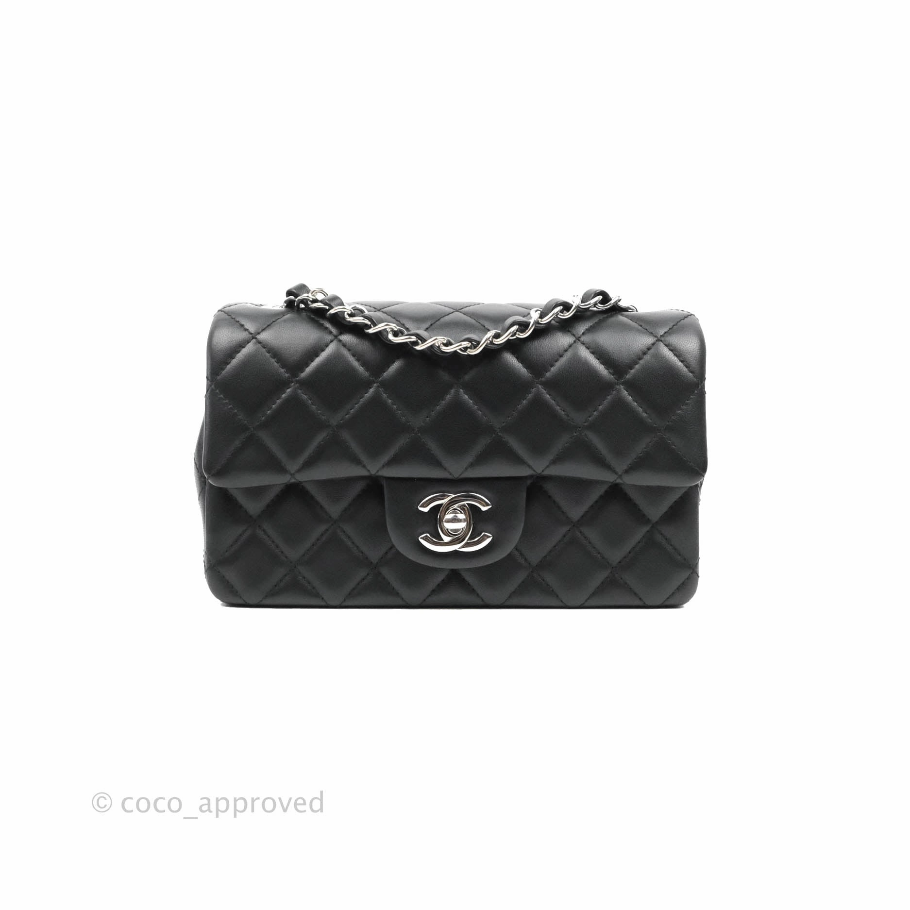 Chanel Quilted Mini Rectangular Flap Black Lambskin Silver Hardware