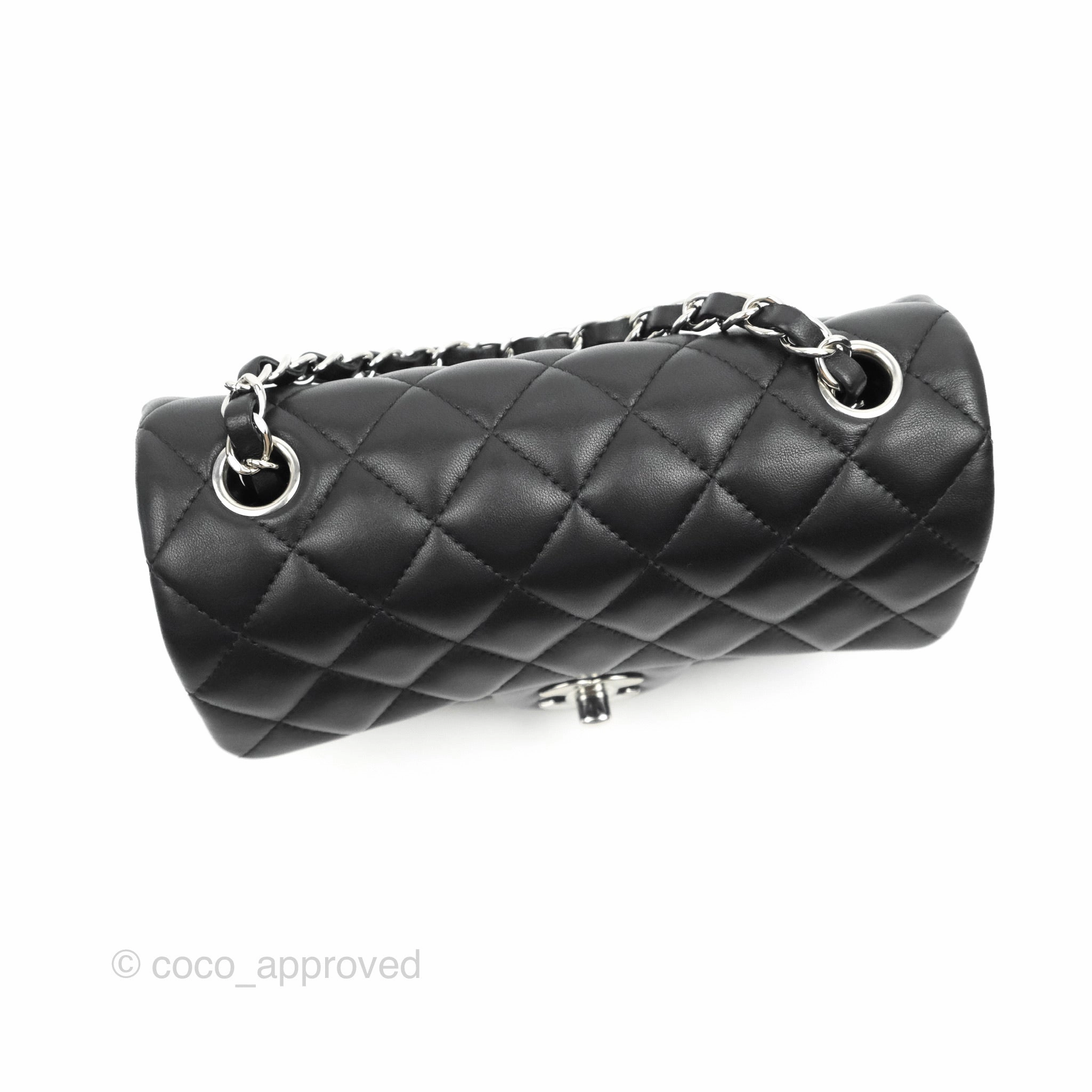 Chanel Quilted Mini Rectangular Flap Black Lambskin Silver Hardware