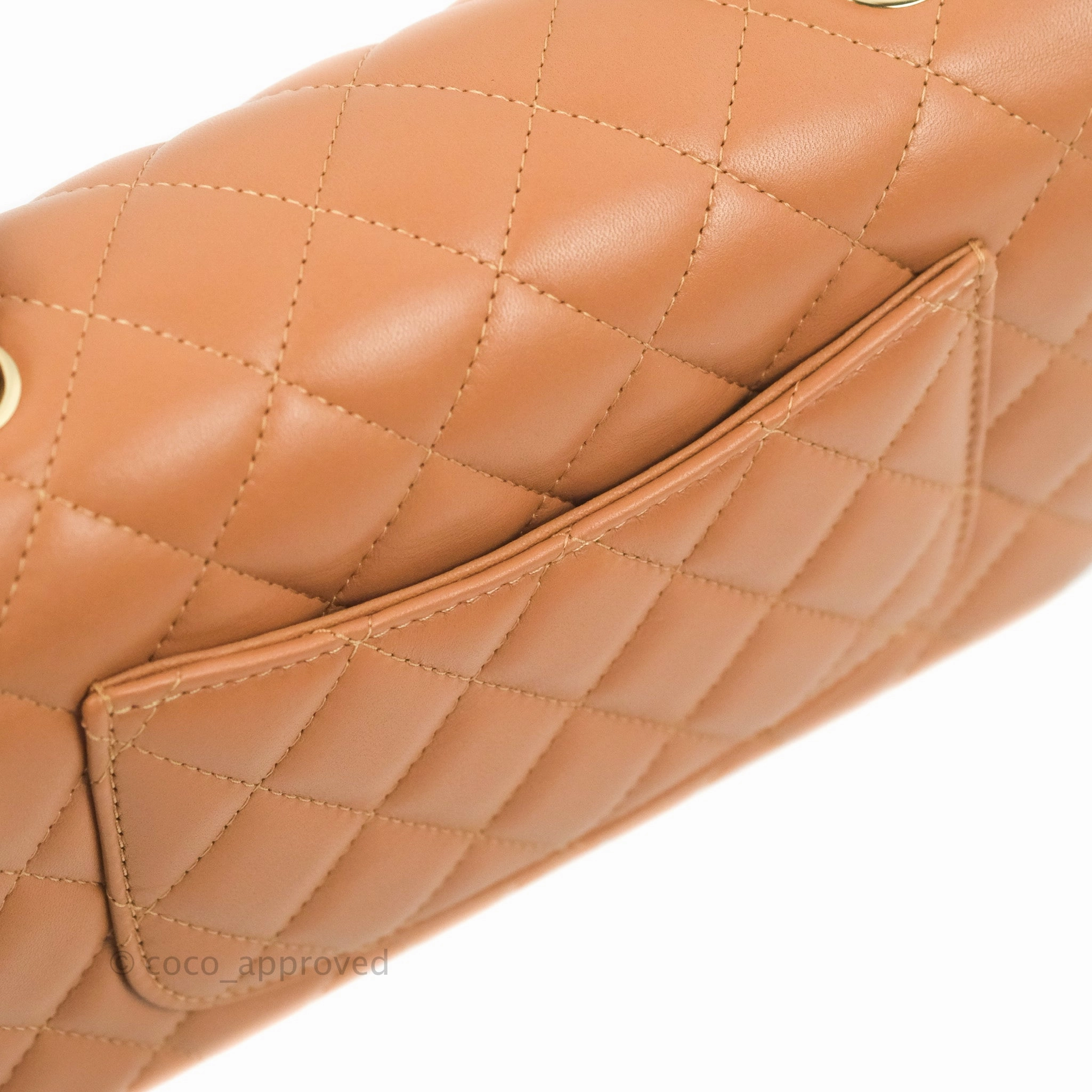 Chanel Quilted Mini Rectangular Flap Caramel Lambskin Gold Hardware 21P