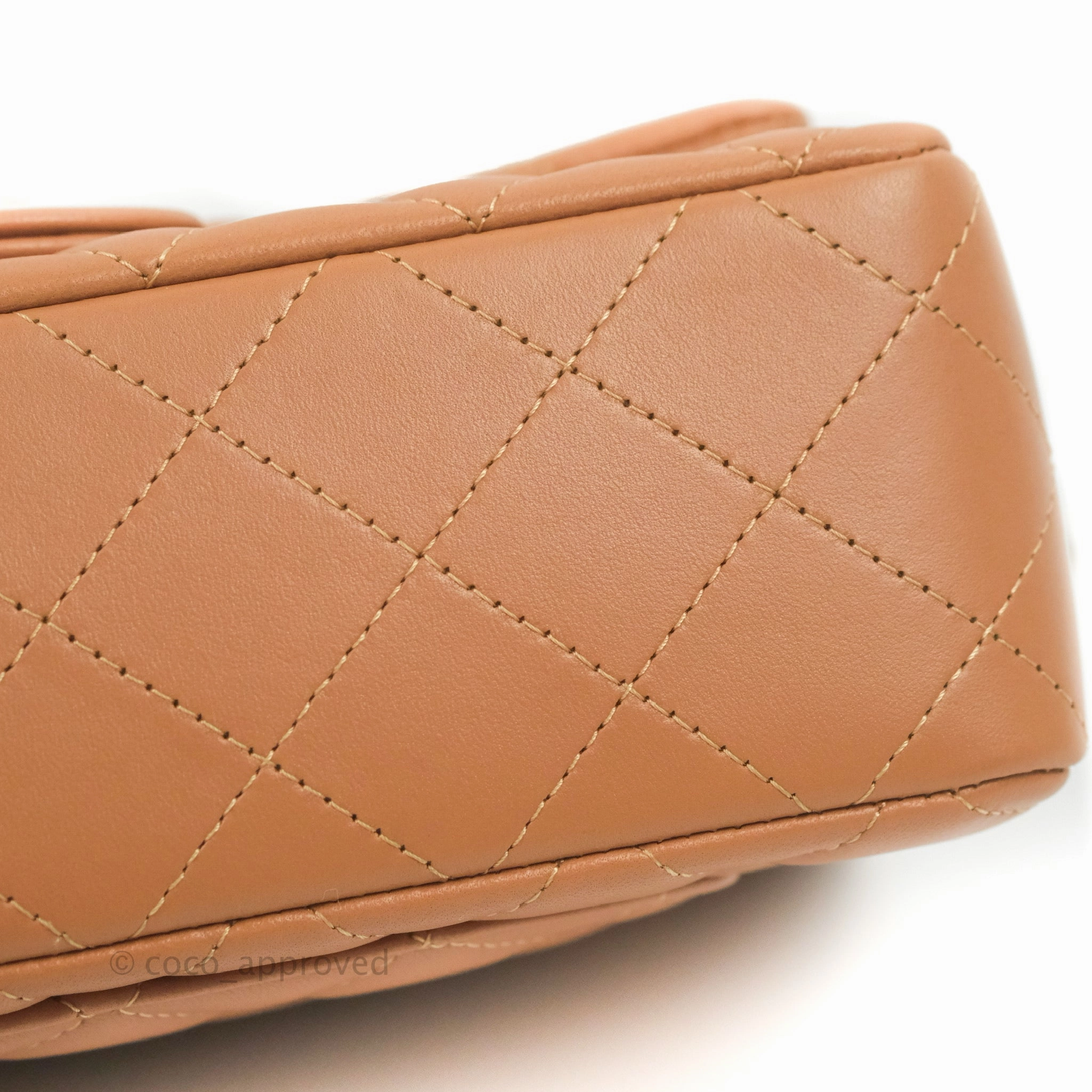 Chanel Quilted Mini Rectangular Flap Caramel Lambskin Gold Hardware 21P