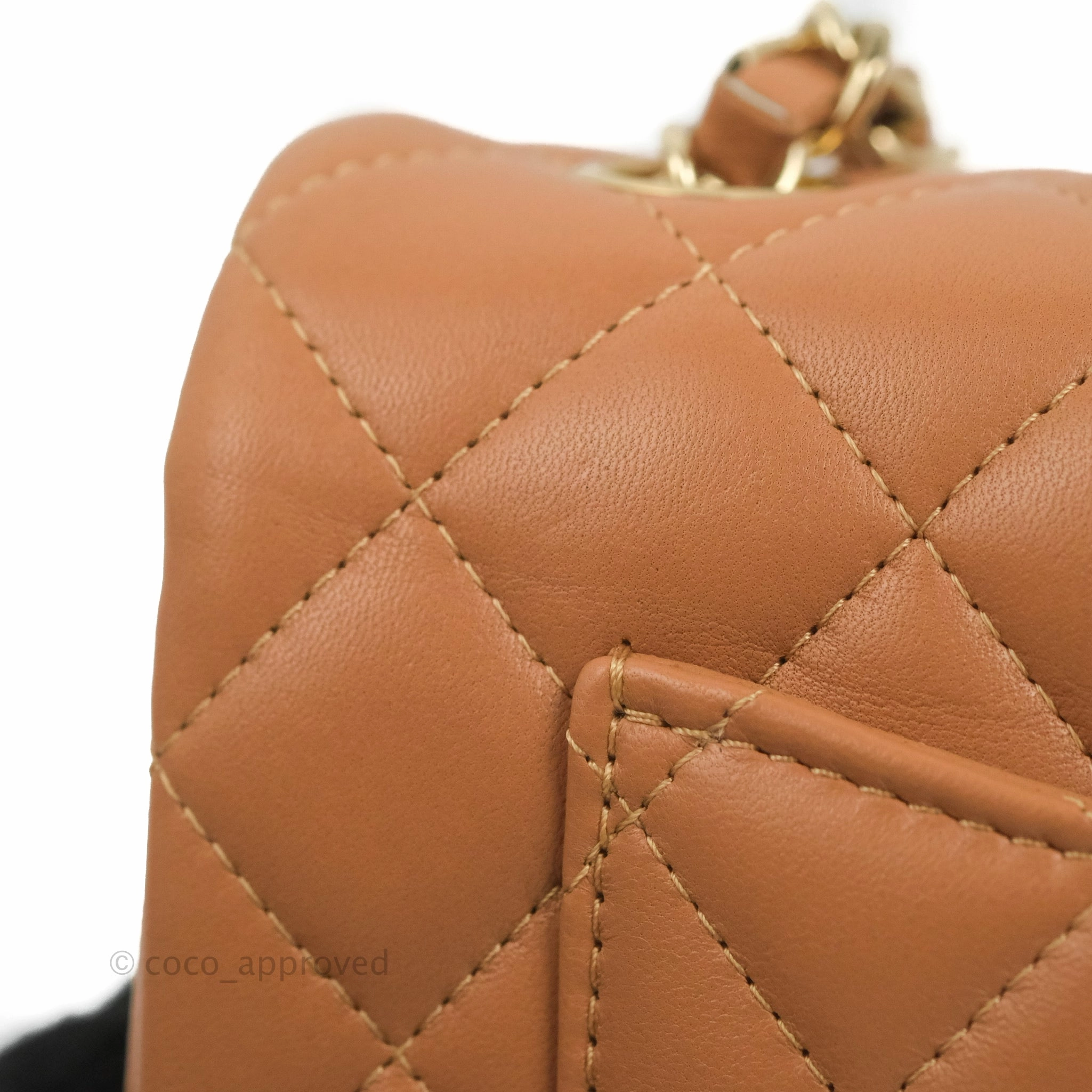 Chanel Quilted Mini Rectangular Flap Caramel Lambskin Gold Hardware 21P