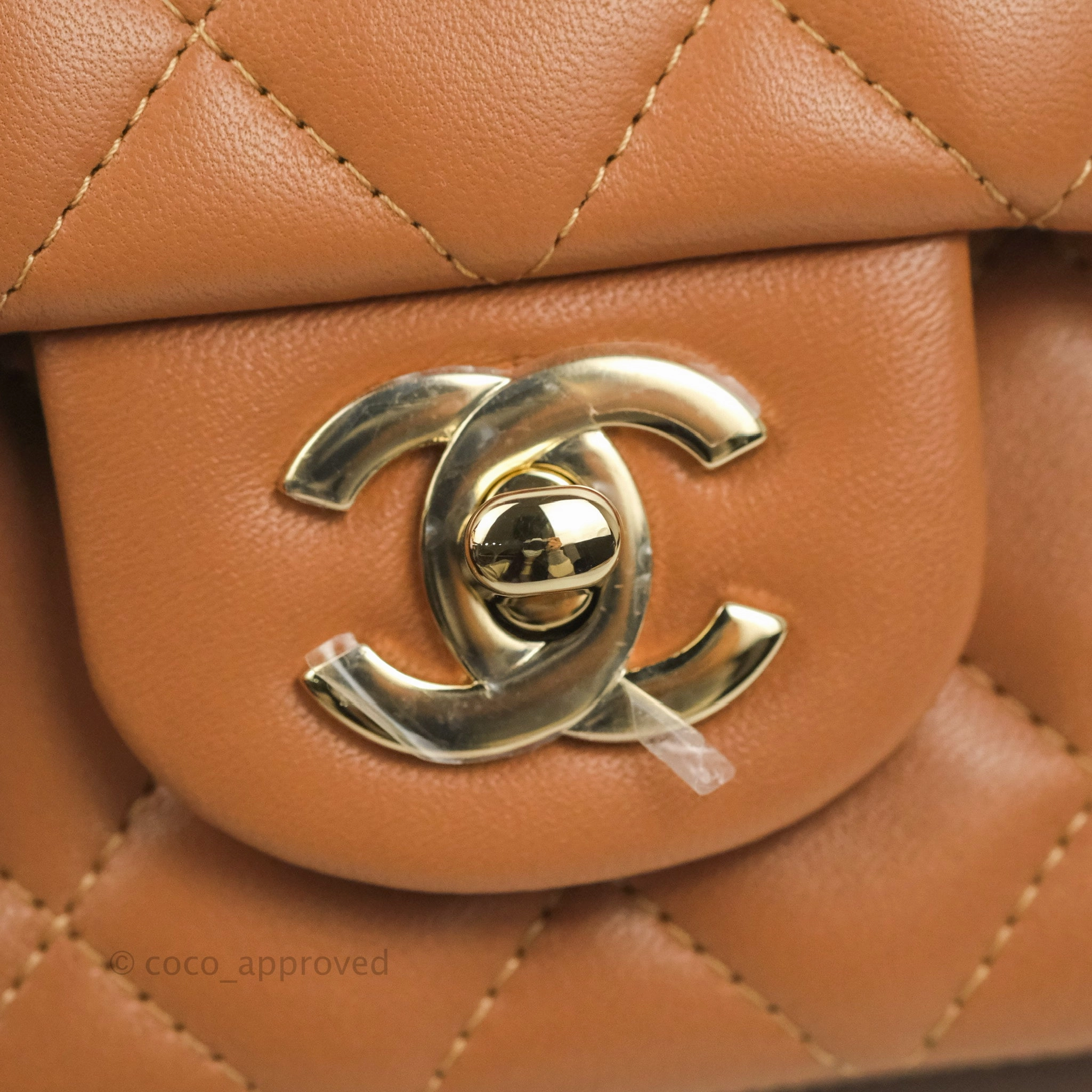 Chanel Quilted Mini Rectangular Flap Caramel Lambskin Gold Hardware 21P