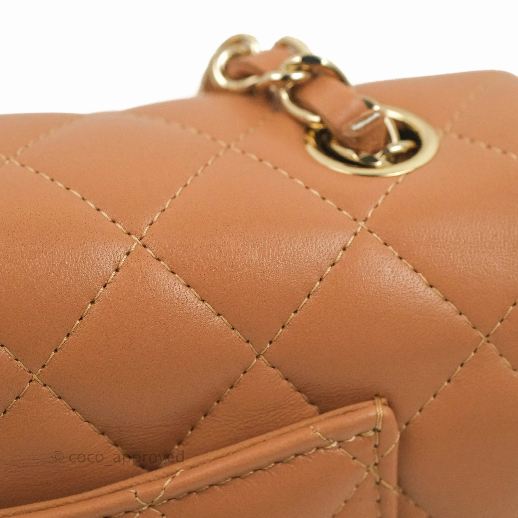 Chanel Quilted Mini Rectangular Flap Caramel Lambskin Gold Hardware 21P