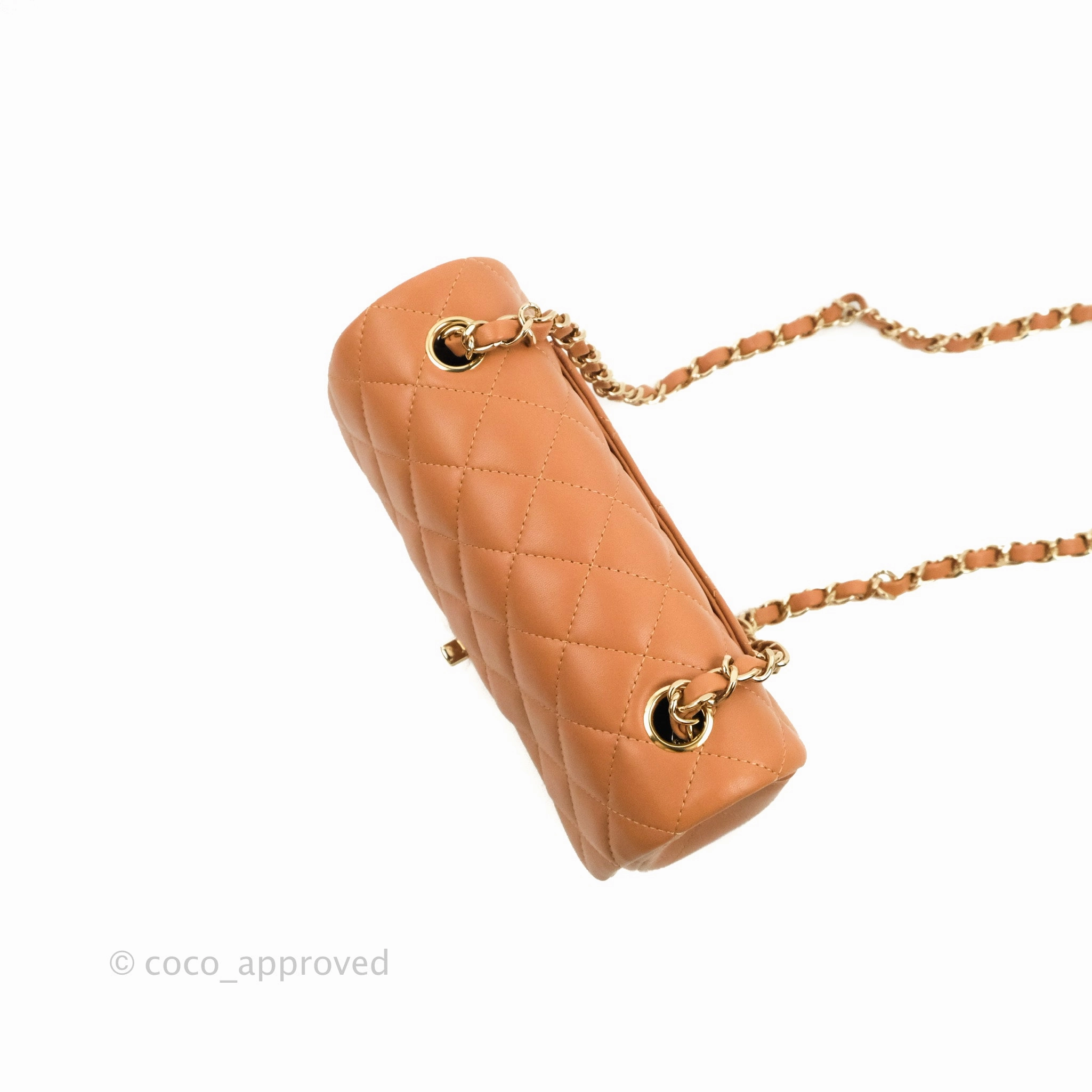 Chanel Quilted Mini Rectangular Flap Caramel Lambskin Gold Hardware 21P