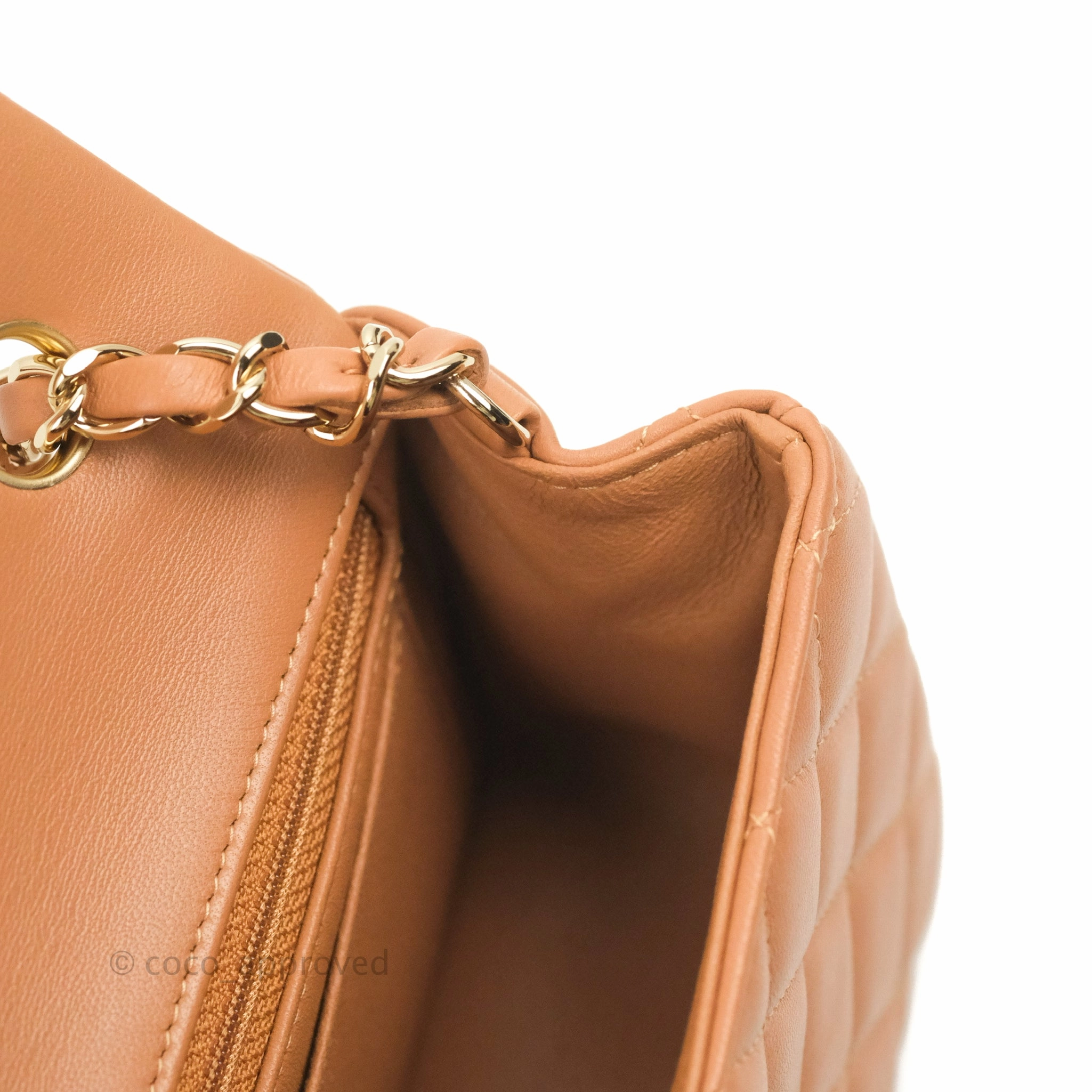 Chanel Quilted Mini Rectangular Flap Caramel Lambskin Gold Hardware 21P