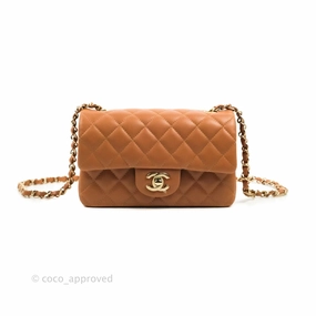 Chanel Quilted Mini Rectangular Flap Caramel Lambskin Gold Hardware 21P