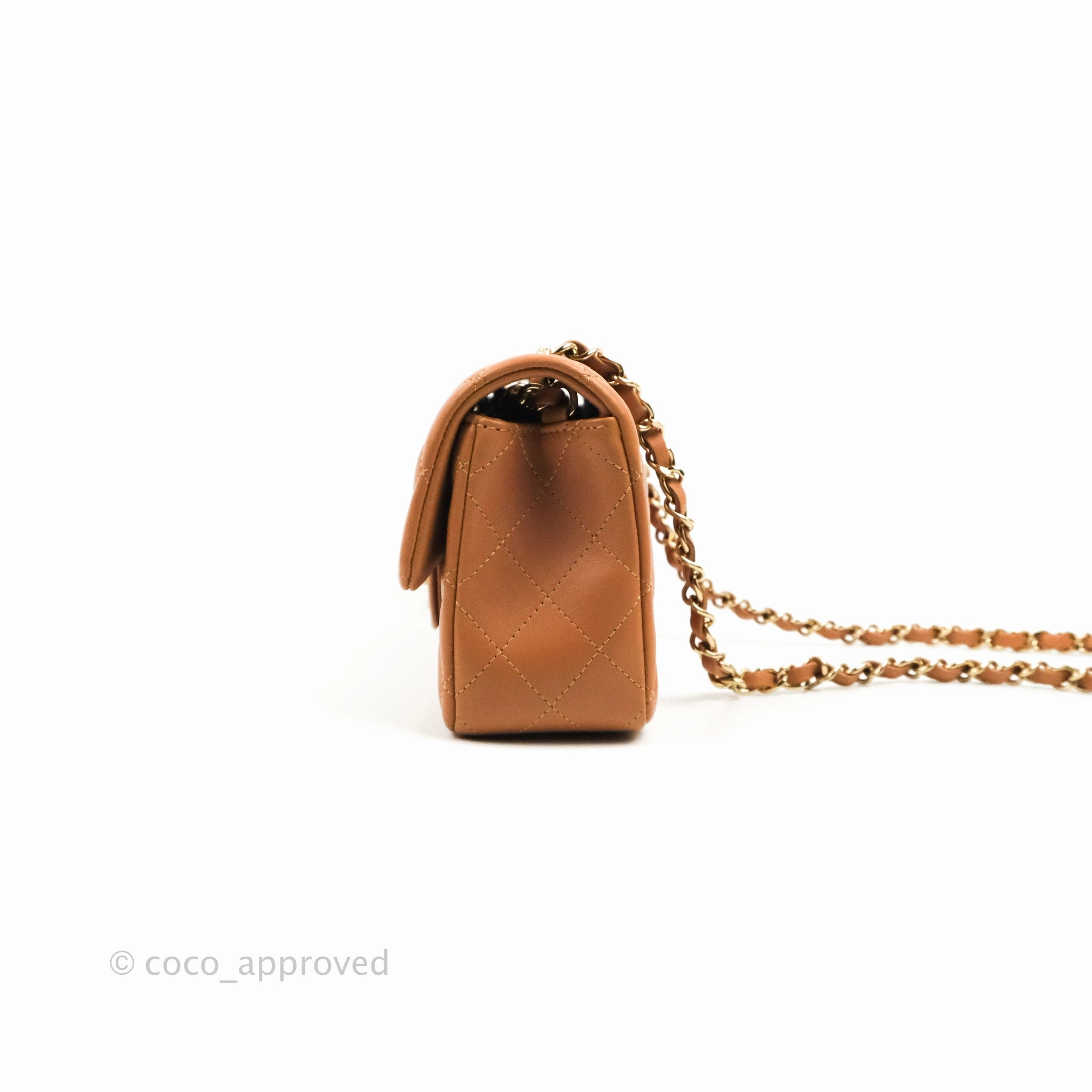 Chanel Quilted Mini Rectangular Flap Caramel Lambskin Gold Hardware 21P