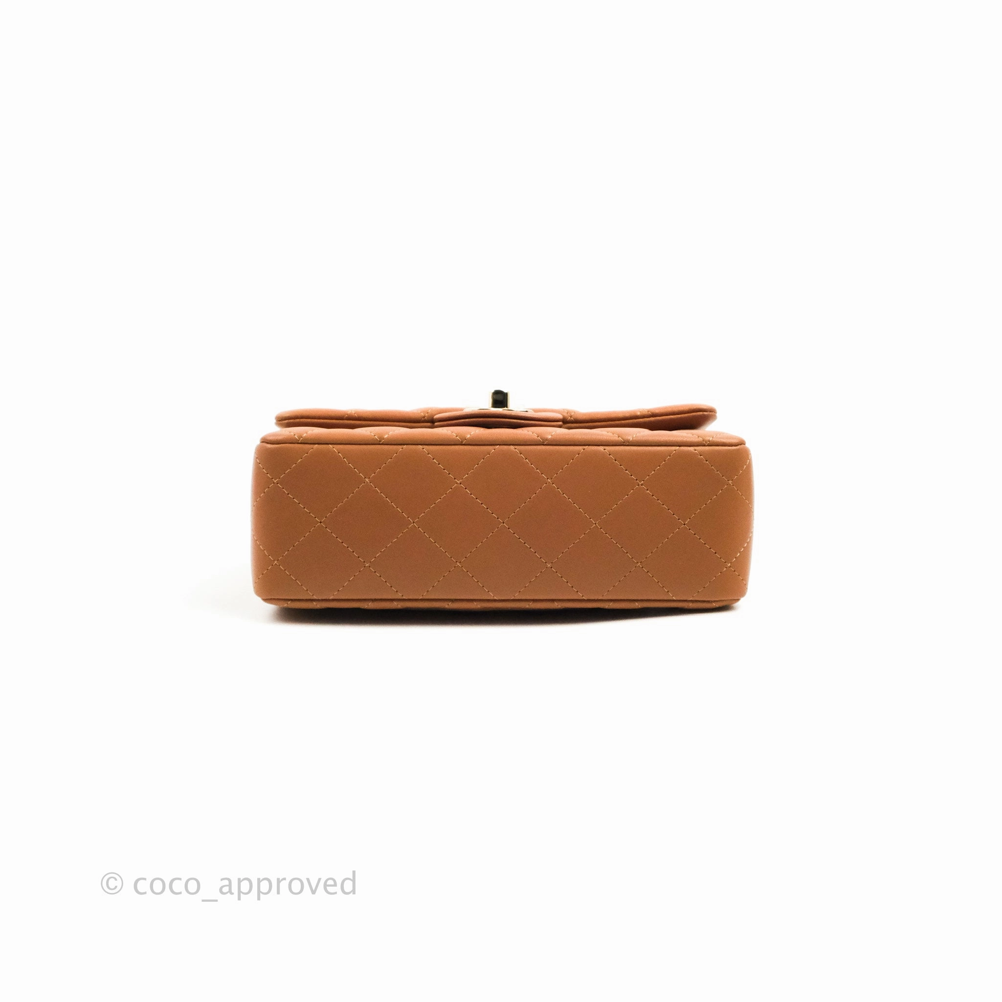 Chanel Quilted Mini Rectangular Flap Caramel Lambskin Gold Hardware 21P
