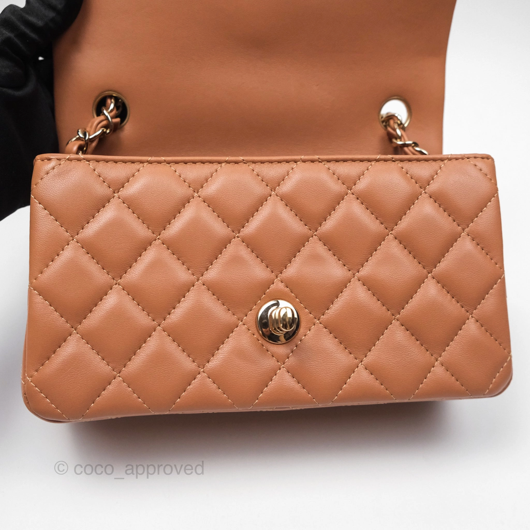 Chanel Quilted Mini Rectangular Flap Caramel Lambskin Gold Hardware