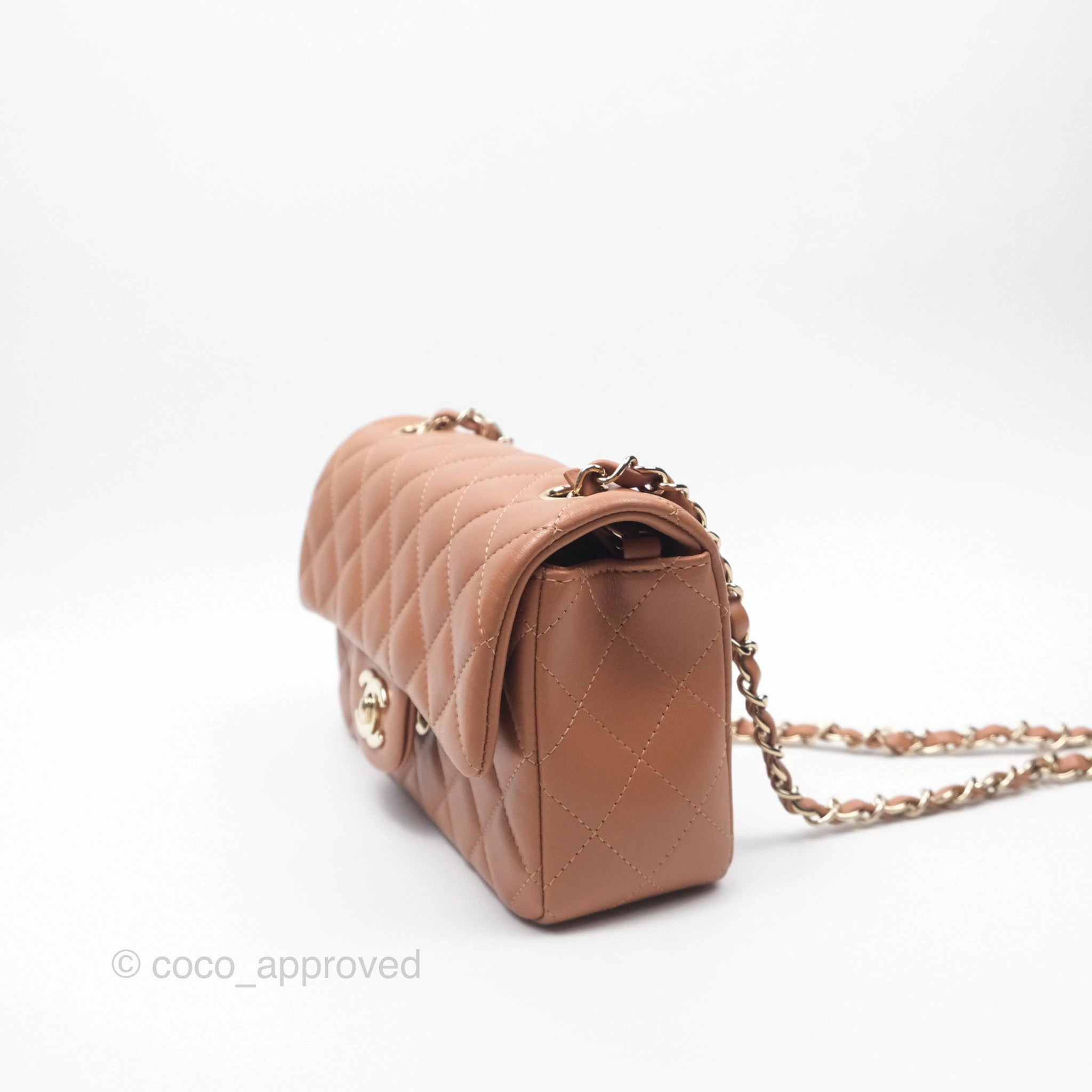 Chanel Quilted Mini Rectangular Flap Caramel Lambskin Gold Hardware