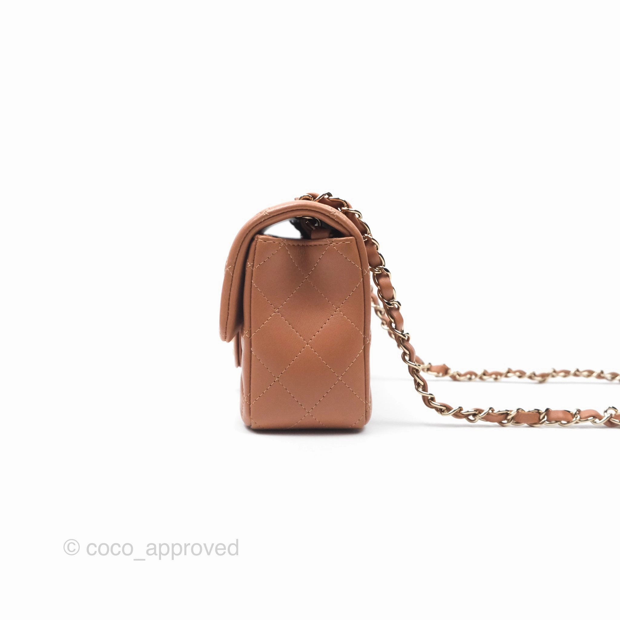 Chanel Quilted Mini Rectangular Flap Caramel Lambskin Gold Hardware