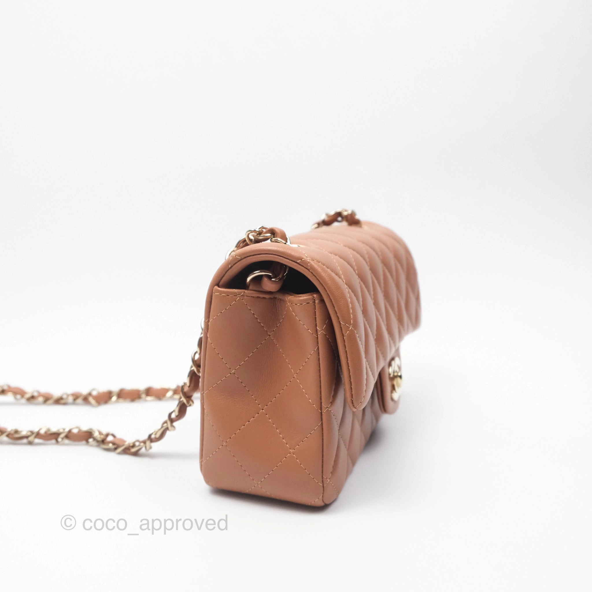 Chanel Quilted Mini Rectangular Flap Caramel Lambskin Gold Hardware