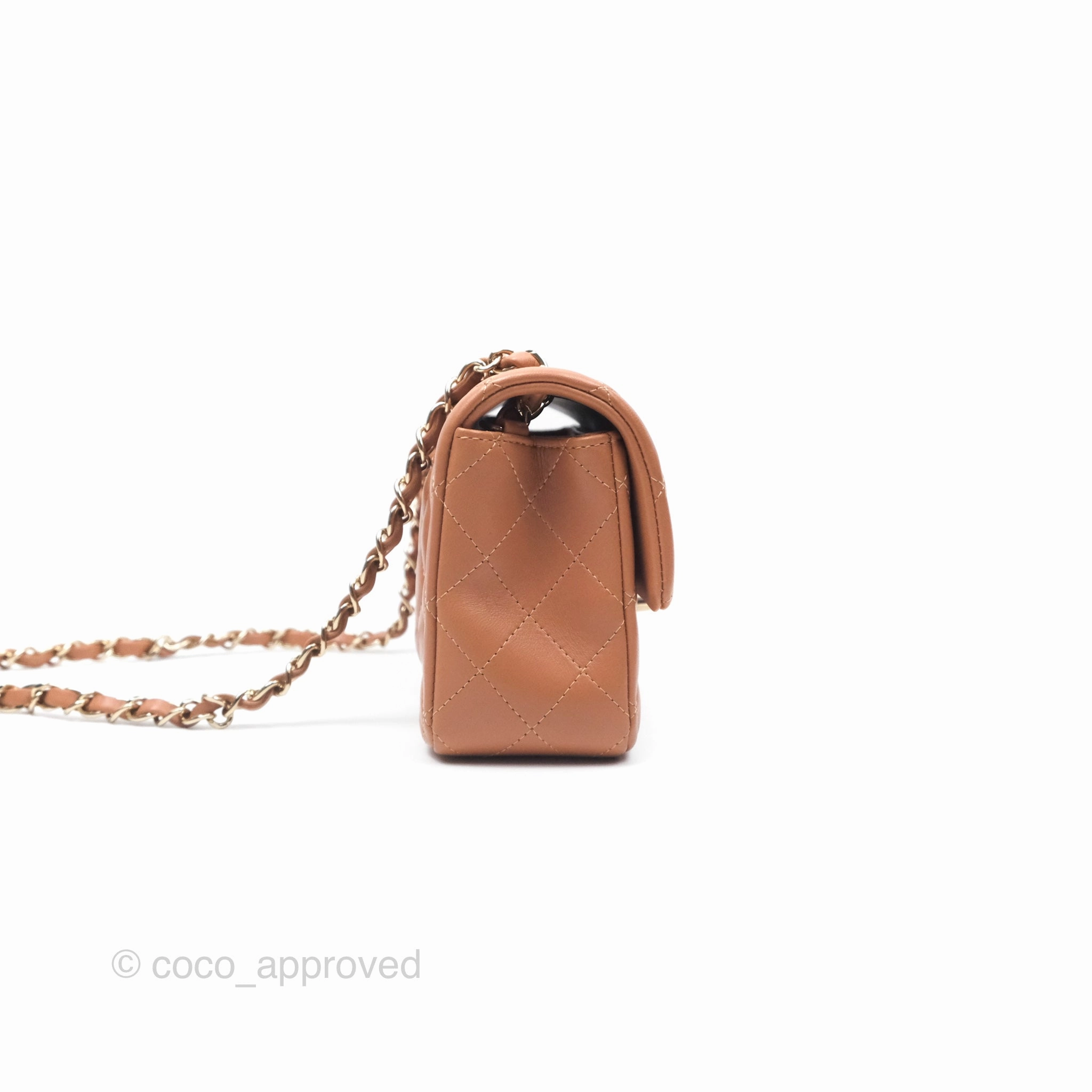 Chanel Quilted Mini Rectangular Flap Caramel Lambskin Gold Hardware
