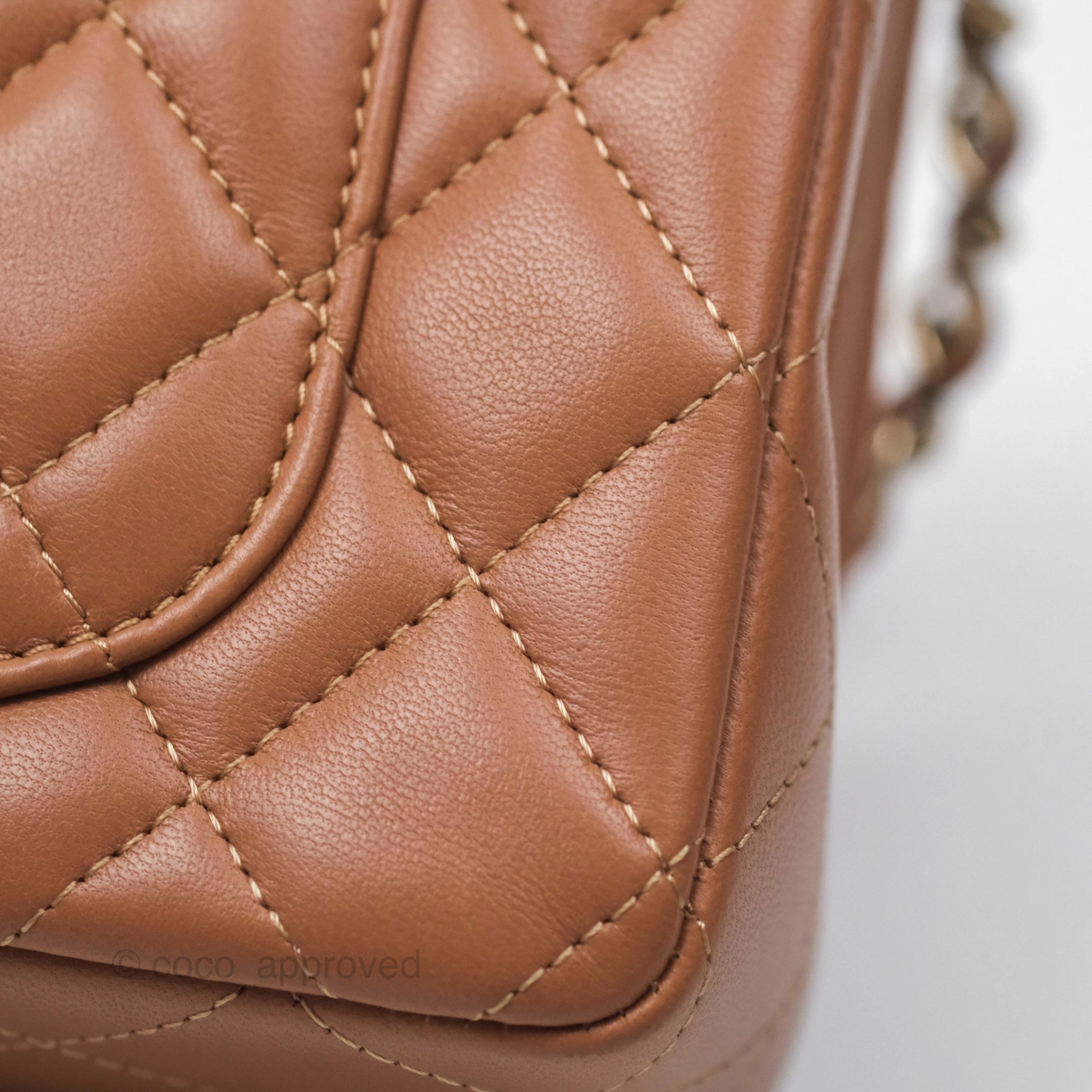 Chanel Quilted Mini Rectangular Flap Caramel Lambskin Gold Hardware