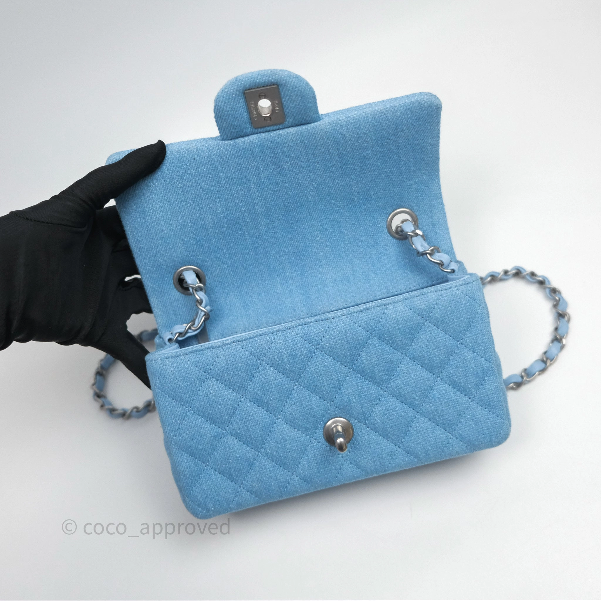 Chanel Quilted Mini Rectangular Flap Denim Matt Silver Hardware