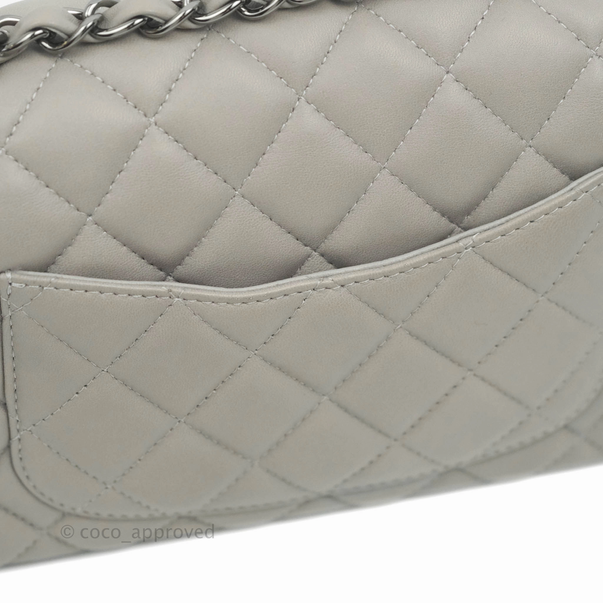 Chanel Quilted Mini Rectangular Flap Grey Lambskin Dark Silver Hardware