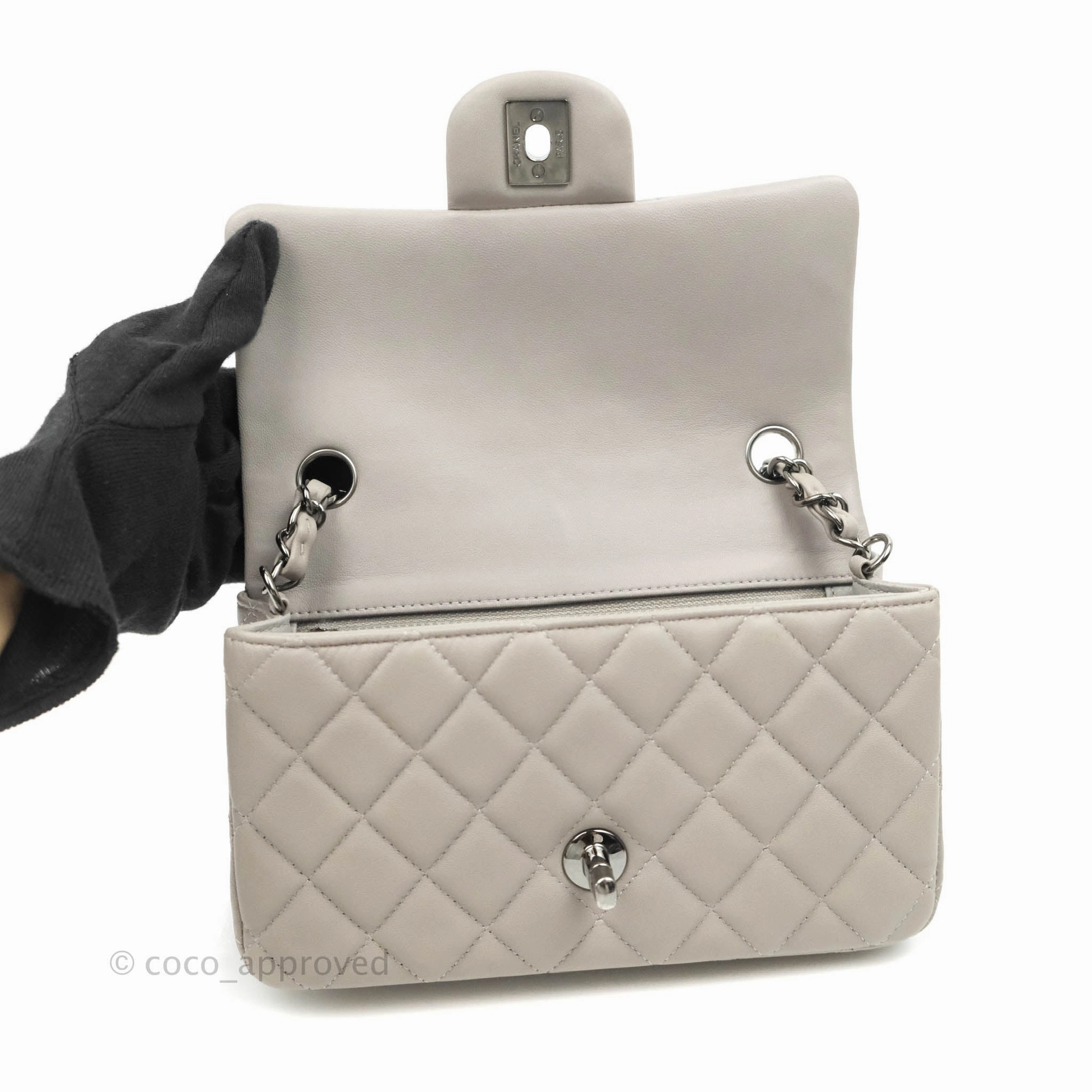 Chanel Quilted Mini Rectangular Flap Grey Lambskin Dark Silver Hardware