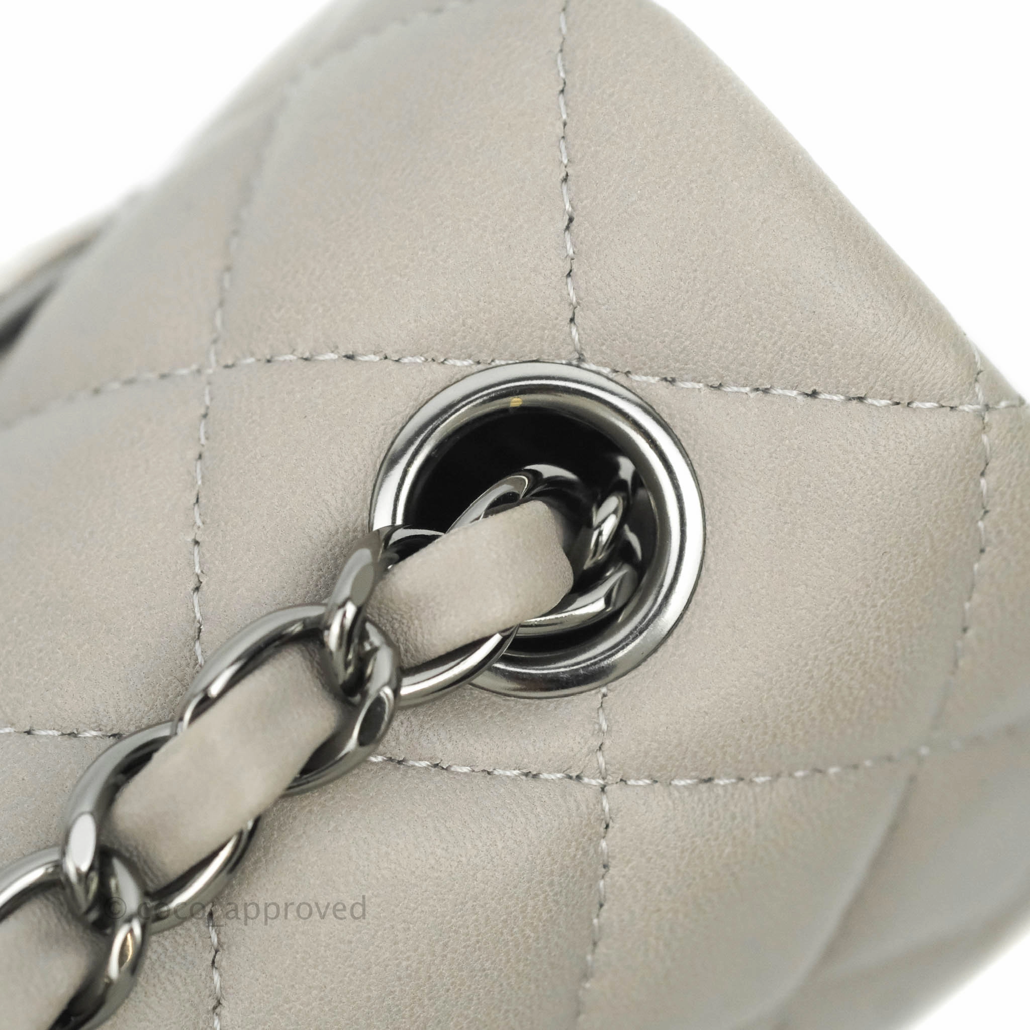 Chanel Quilted Mini Rectangular Flap Grey Lambskin Dark Silver Hardware