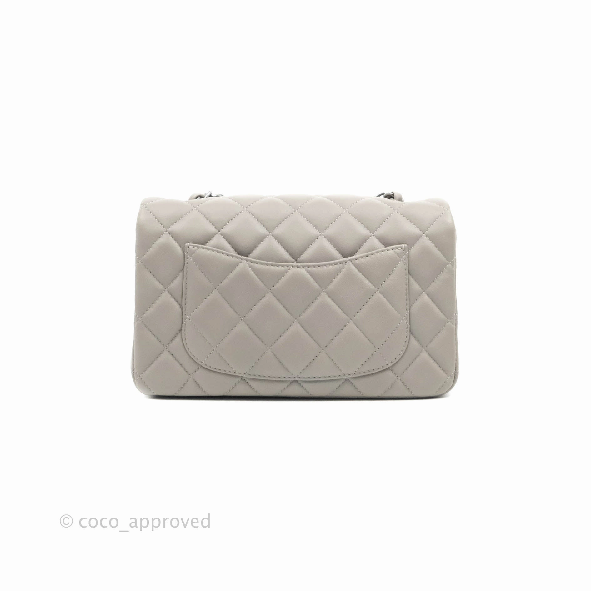 Chanel Quilted Mini Rectangular Flap Grey Lambskin Dark Silver Hardware