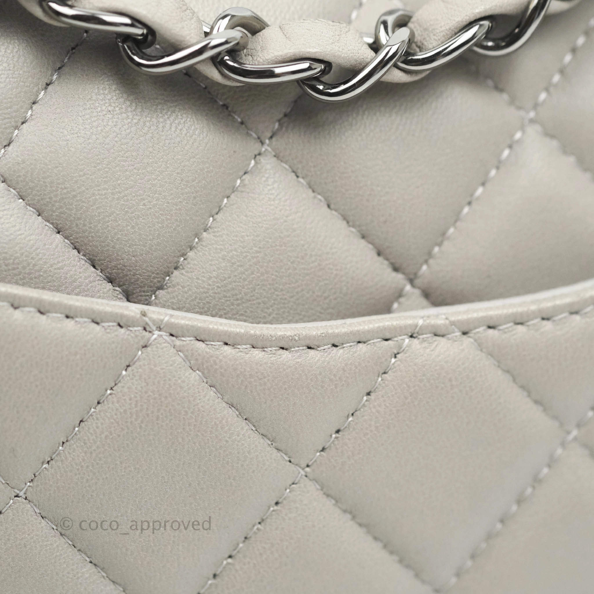 Chanel Quilted Mini Rectangular Flap Grey Lambskin Dark Silver Hardware