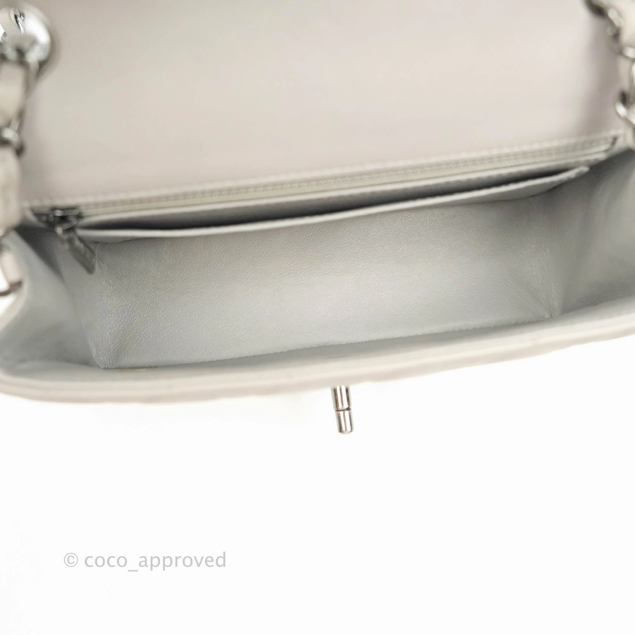 Chanel Quilted Mini Rectangular Flap Grey Lambskin Dark Silver Hardware