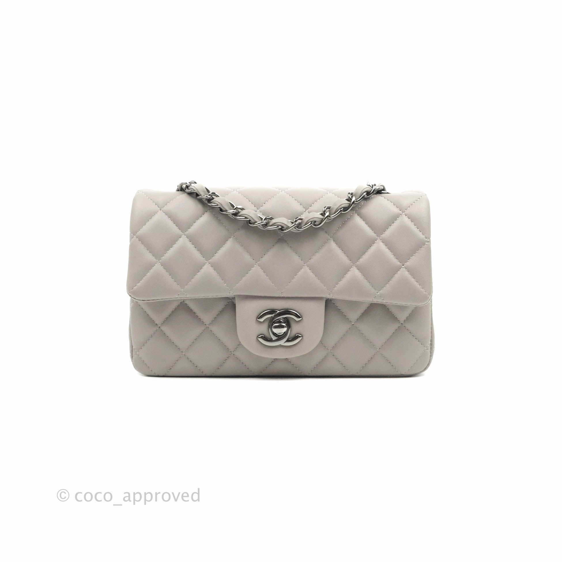 Chanel Quilted Mini Rectangular Flap Grey Lambskin Dark Silver Hardware