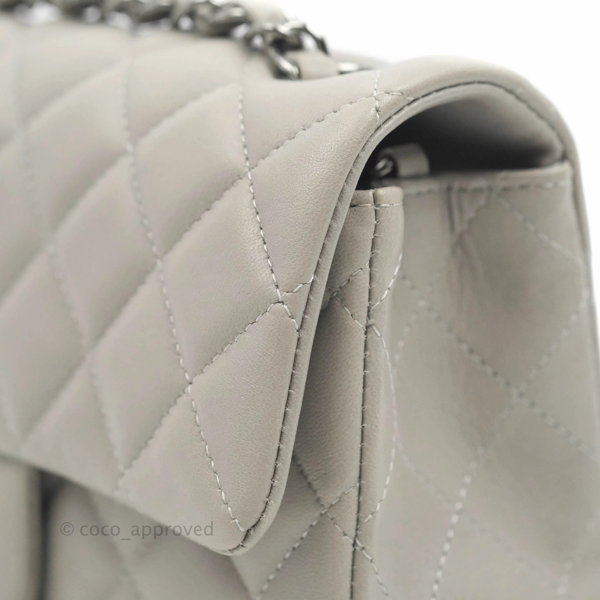 Chanel Quilted Mini Rectangular Flap Grey Lambskin Dark Silver Hardware
