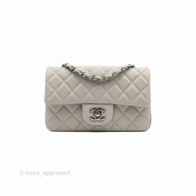 Chanel Quilted Mini Rectangular Flap Grey Lambskin Dark Silver Hardware